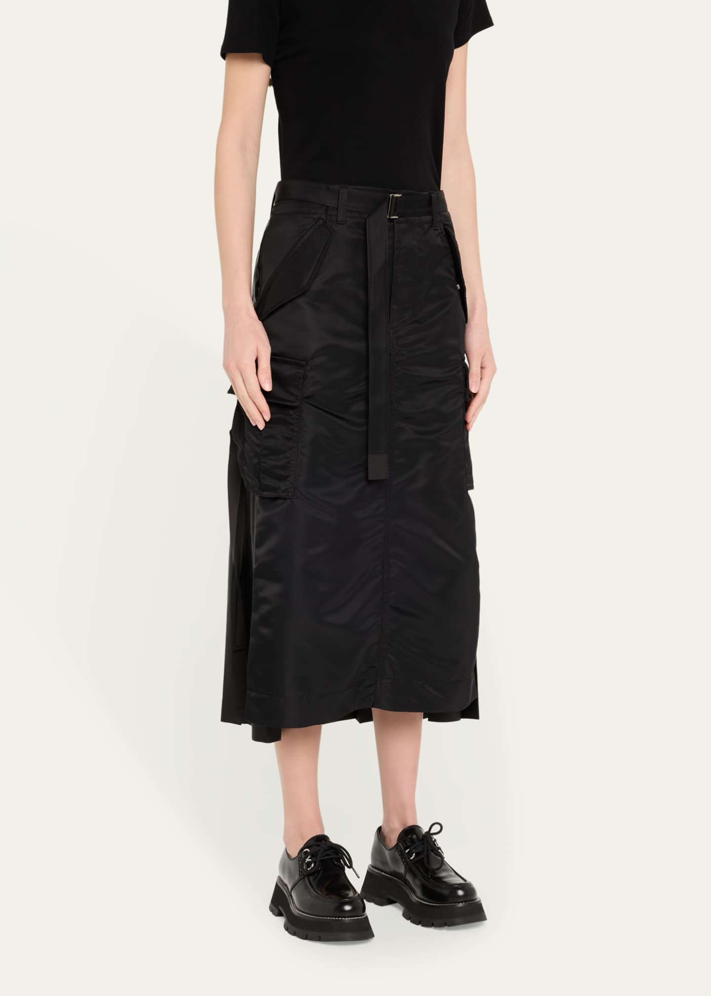 SACAI Nylon-Twill Pleated Midi Cargo Skirt - Bergdorf Goodman
