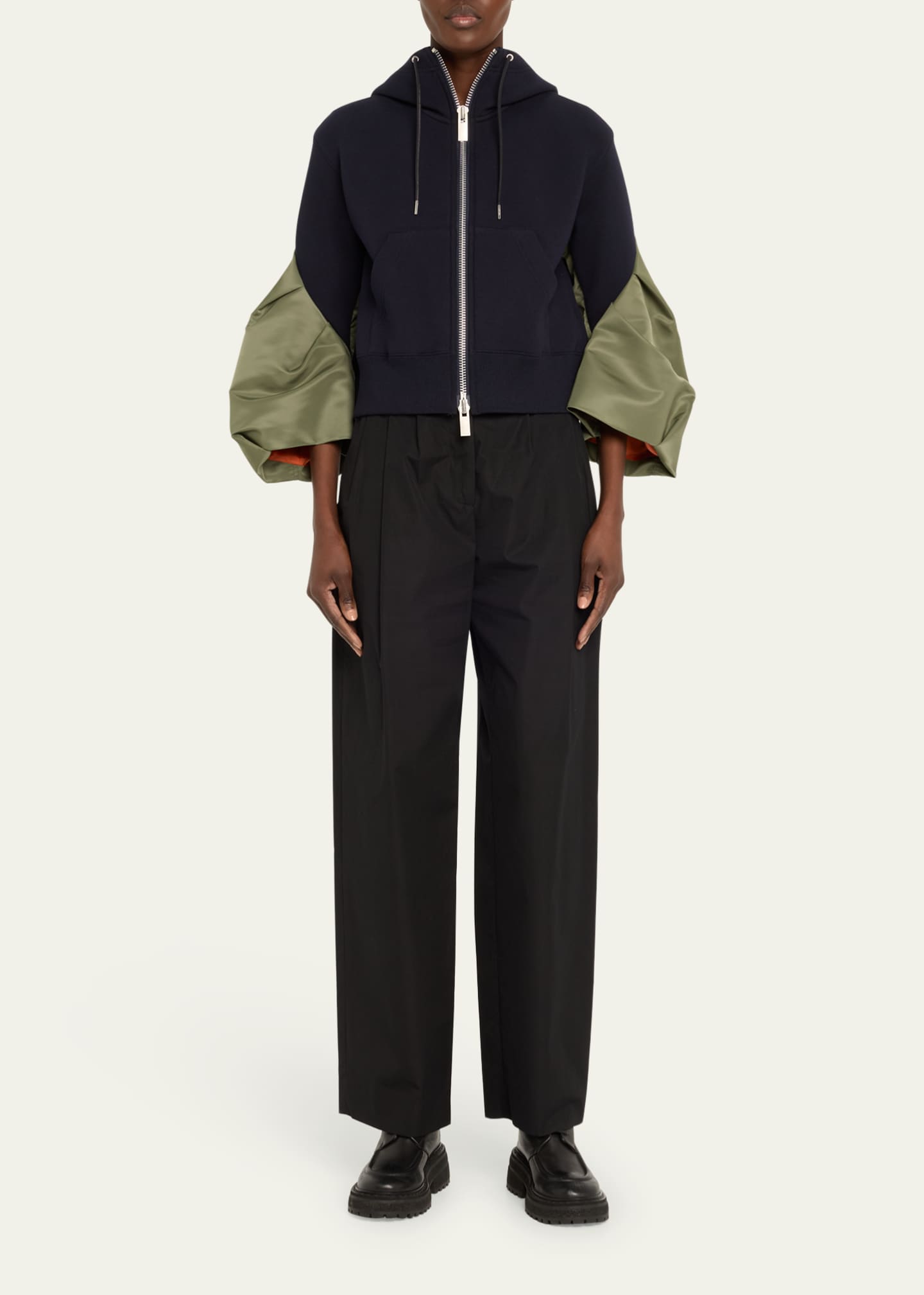 SACAI Zip-Up Hoodie with Nylon Sleeves Image 2 of 5