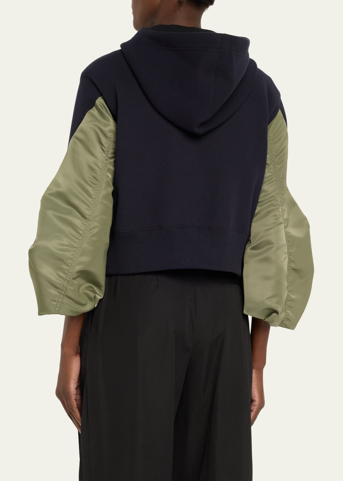 SACAI Zip-Up Hoodie with Nylon Sleeves Image 3 of 5