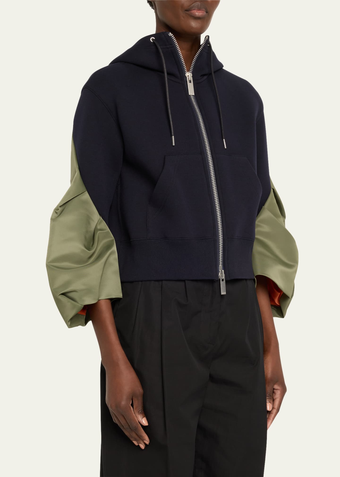 SACAI Zip-Up Hoodie with Nylon Sleeves Image 4 of 5