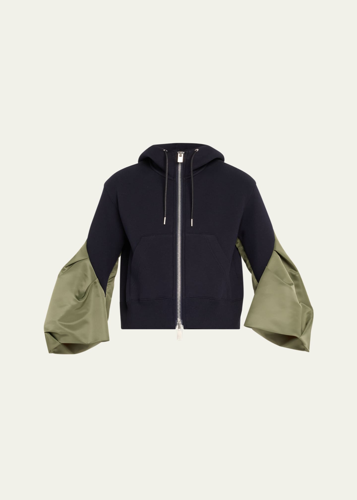 SACAI Zip-Up Hoodie with Nylon Sleeves Image 1 of 5
