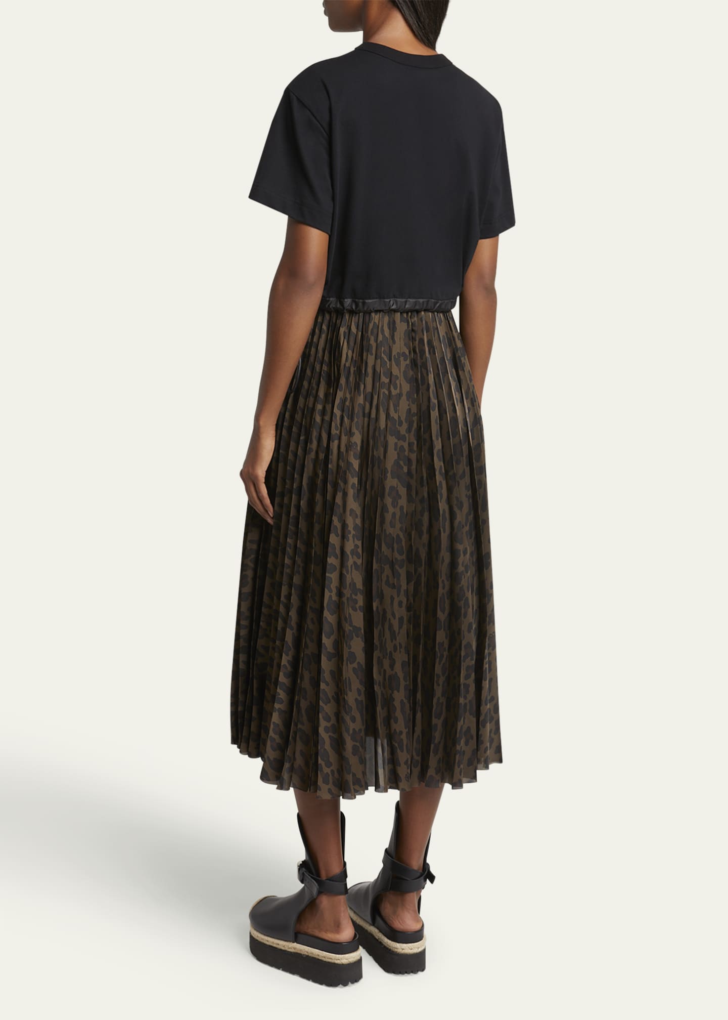 SACAI Leopard Pleated Midi T-Shirt Dress Image 3 of 5