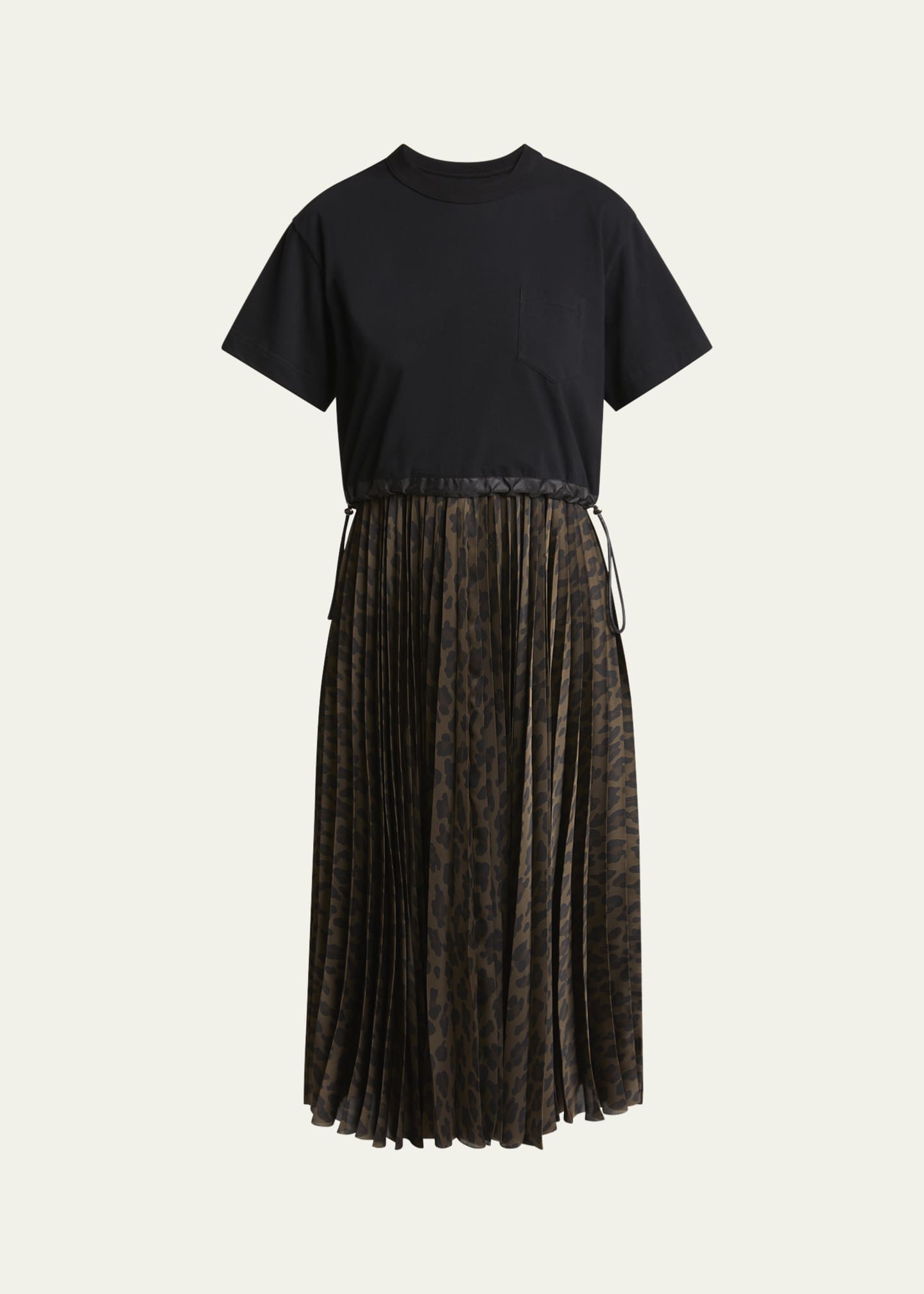 SACAI Leopard Pleated Midi T-Shirt Dress Image 1 of 5
