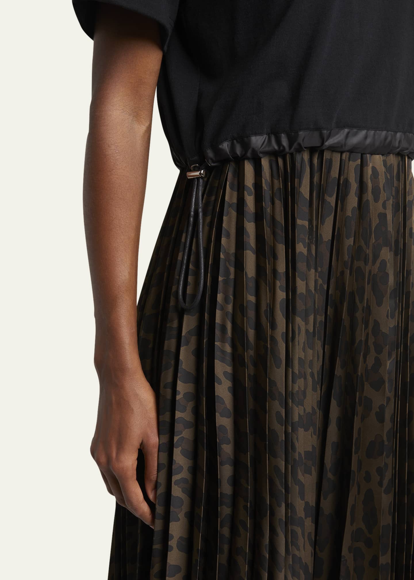 SACAI Leopard Pleated Midi T-Shirt Dress Image 5 of 5