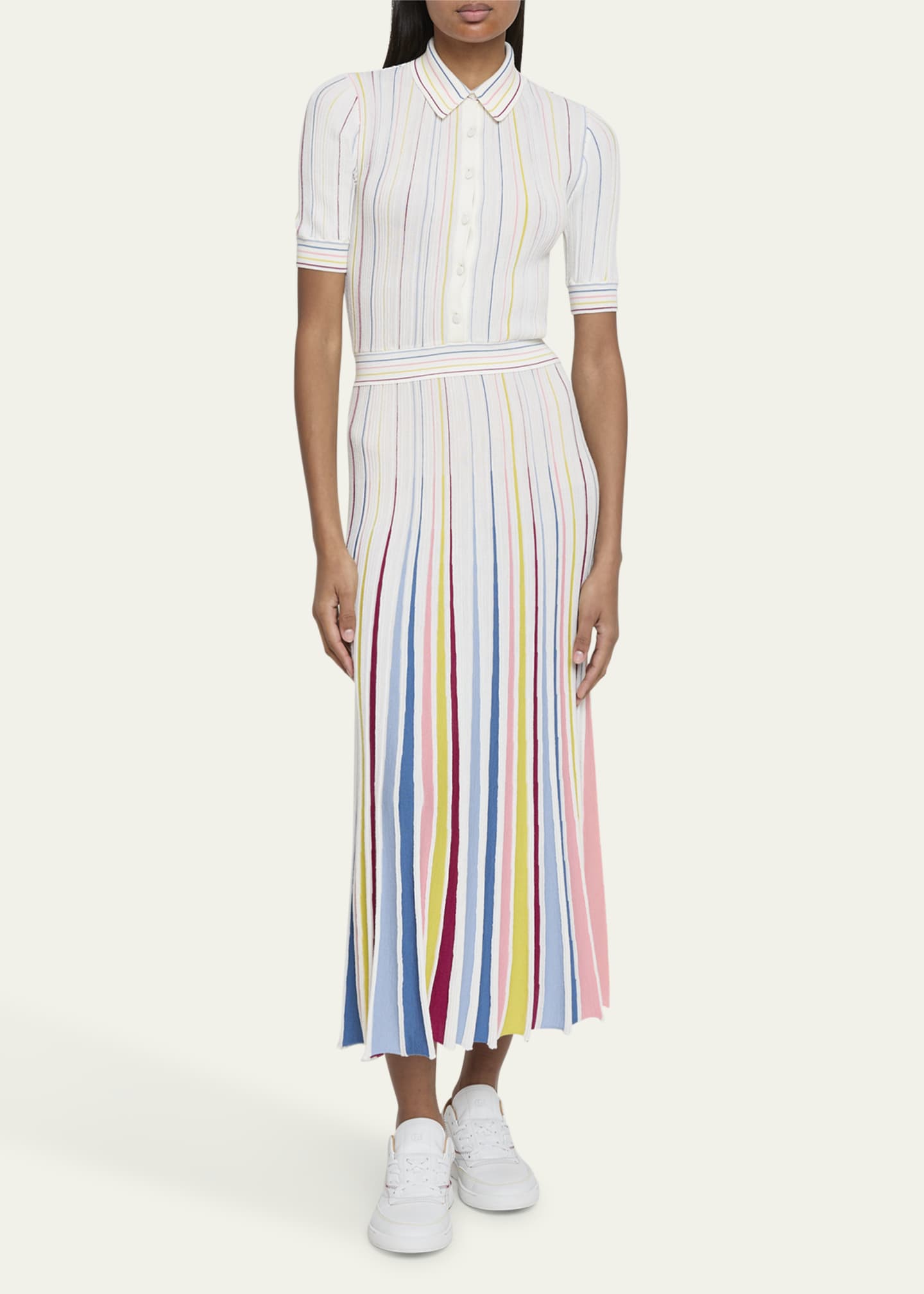 Gabriela Hearst Calypso Pinstripe Pleated Merino Wool Dress Image 2 of 5