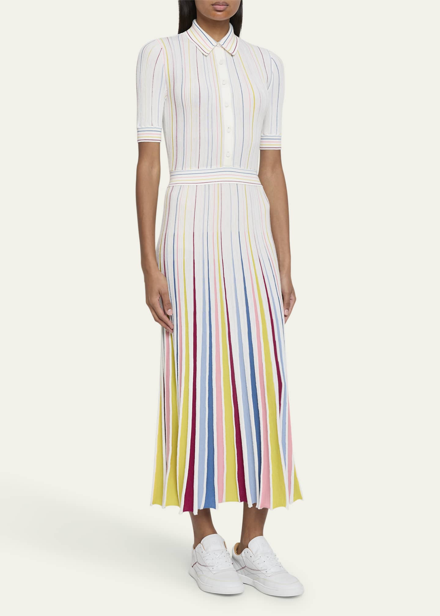Gabriela Hearst Calypso Pinstripe Pleated Merino Wool Dress Image 4 of 5