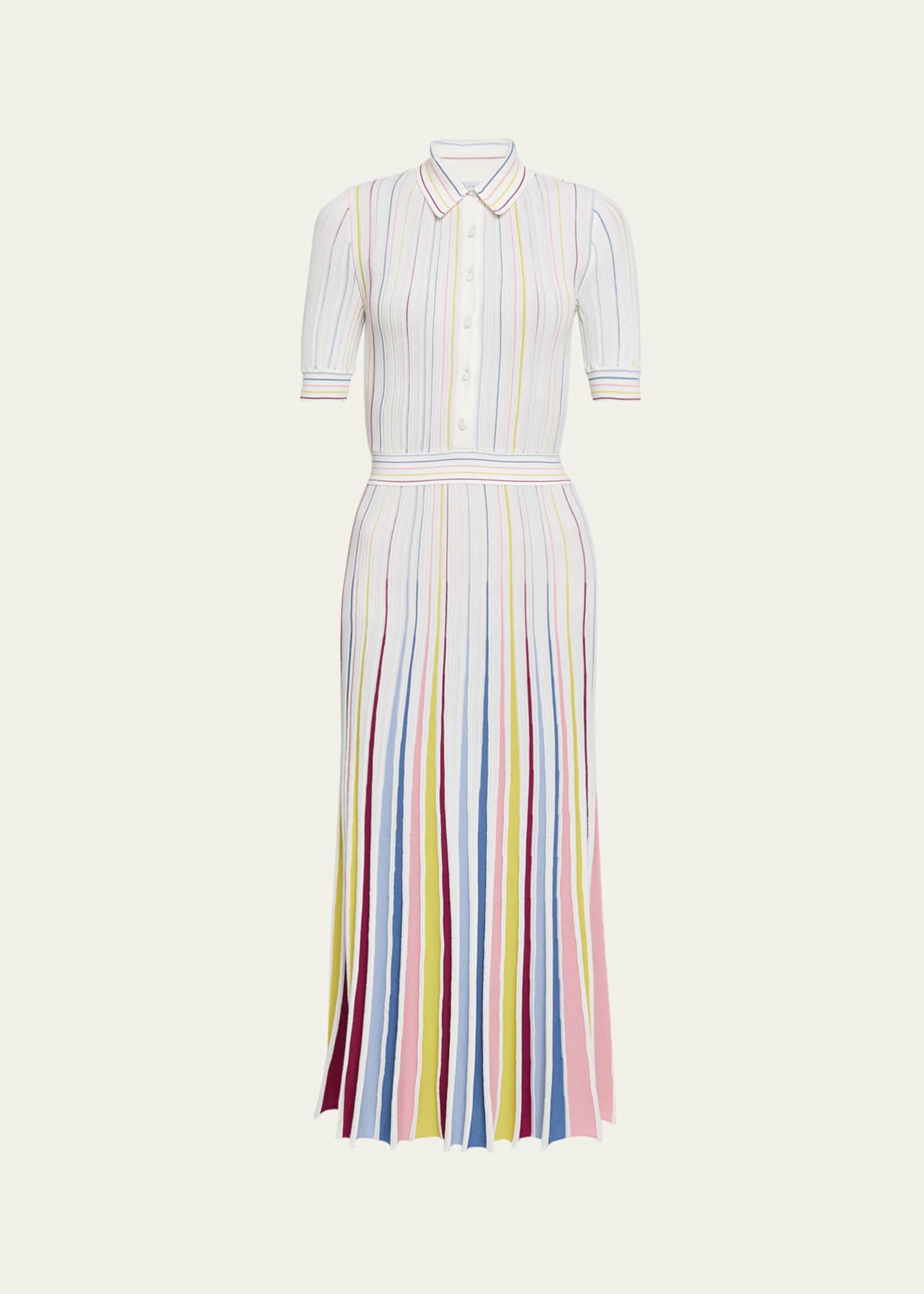 Gabriela Hearst Calypso Pinstripe Pleated Merino Wool Dress Image 1 of 5