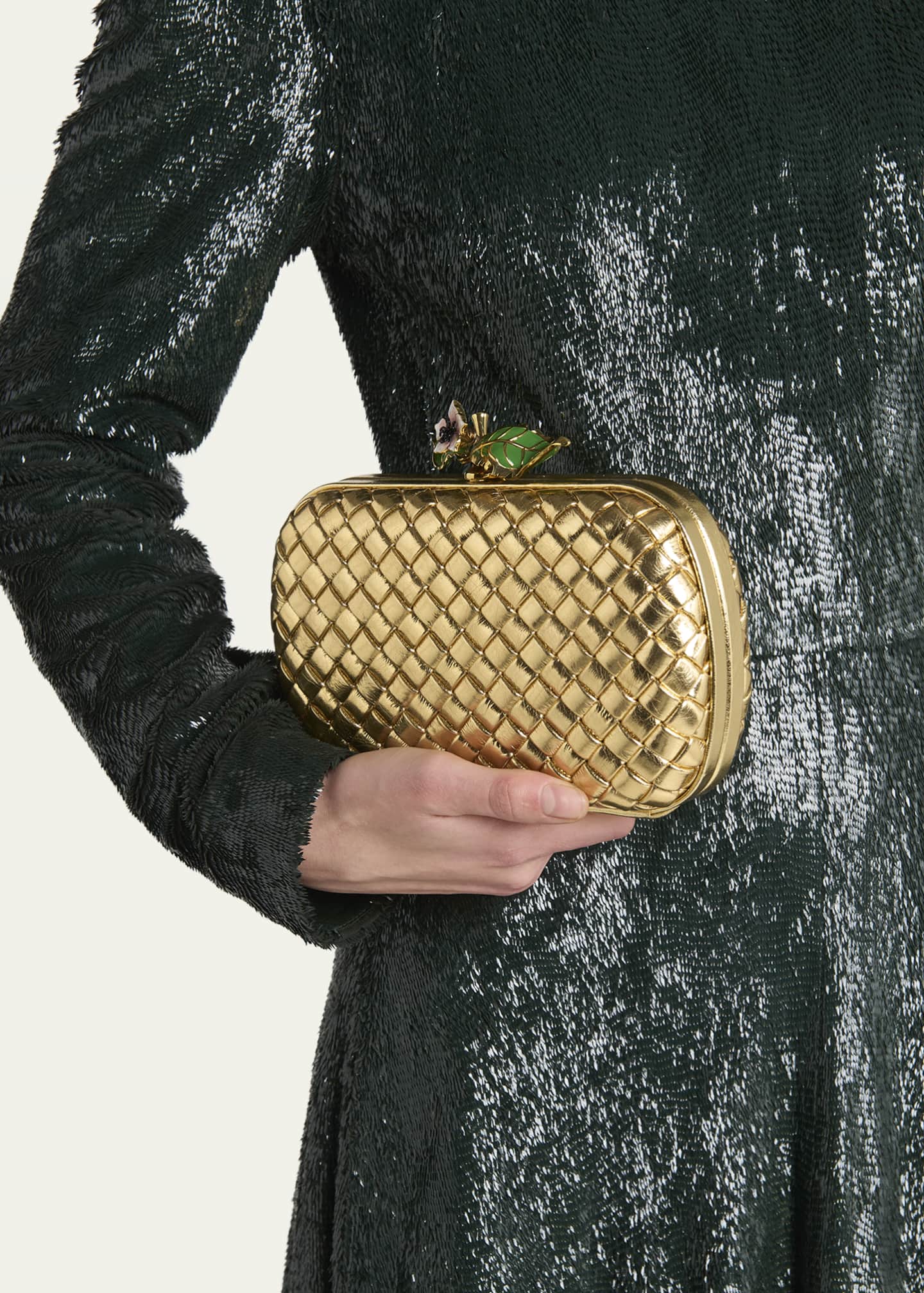 Bottega Veneta Knot Flower Metallic Leather Minaudiere Image 2 of 6