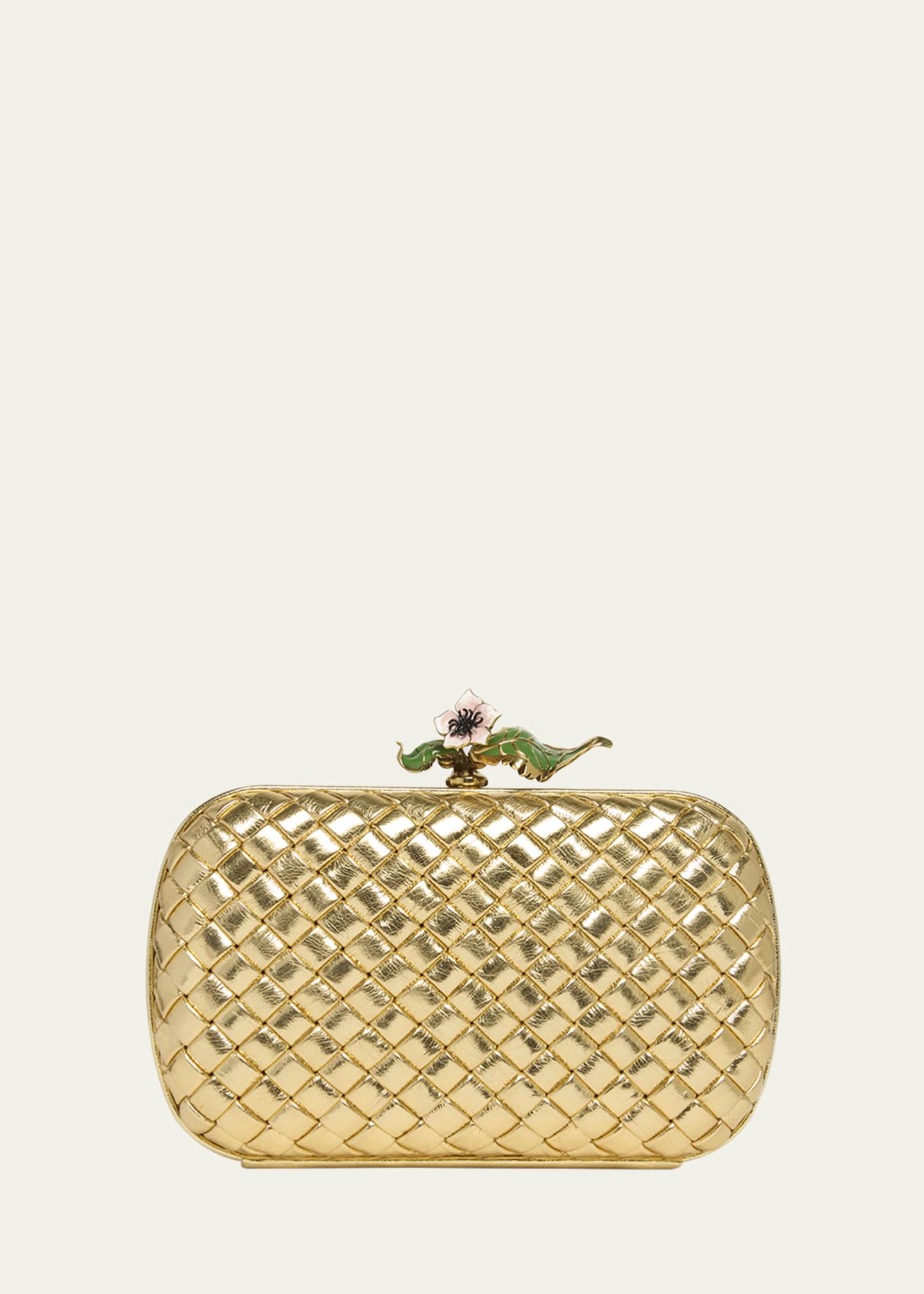 Bottega Veneta Knot Flower Metallic Leather Minaudiere Image 1 of 6