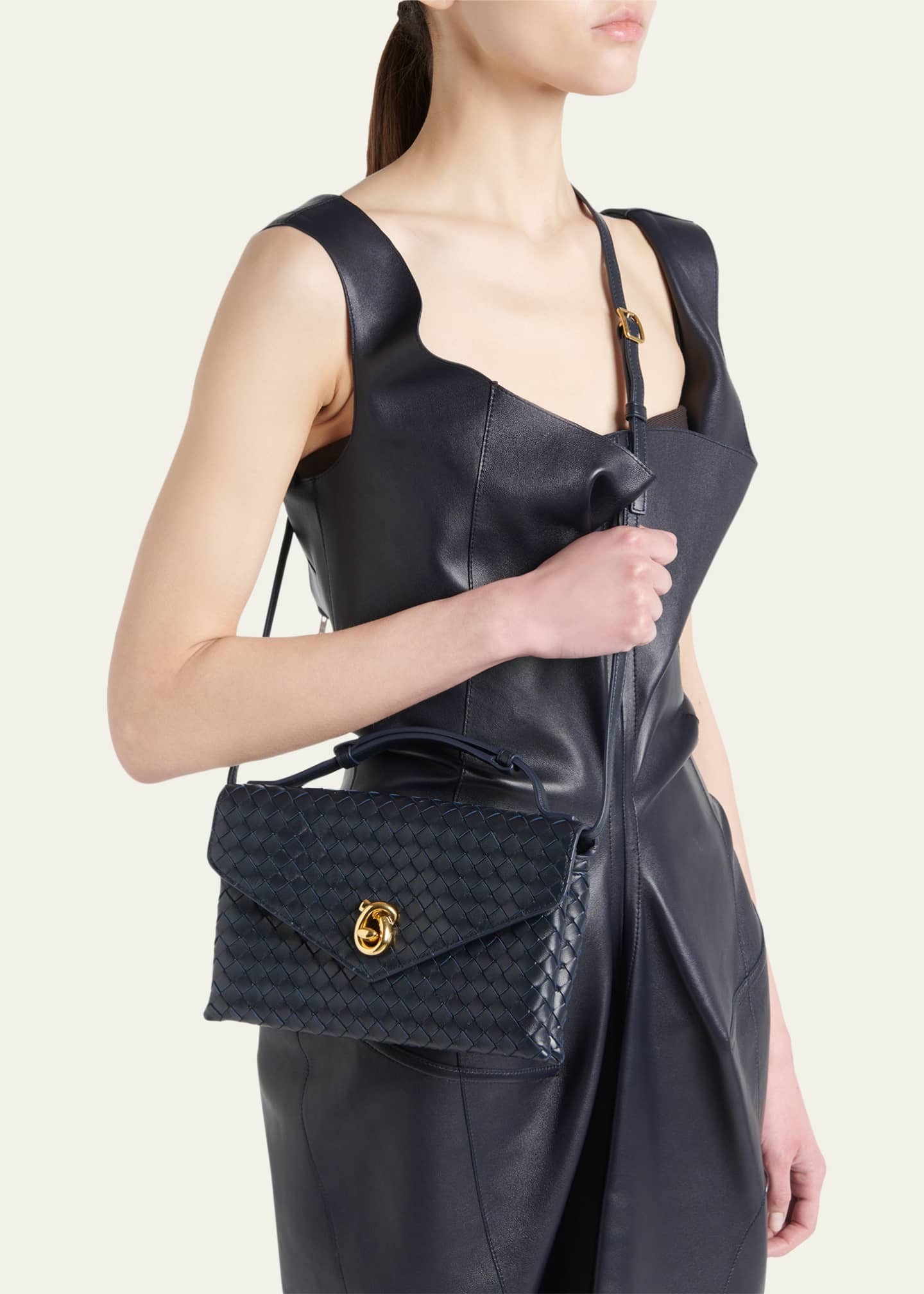 Bottega Veneta Knot Lock Leather Top-Handle Bag - Bergdorf Goodman