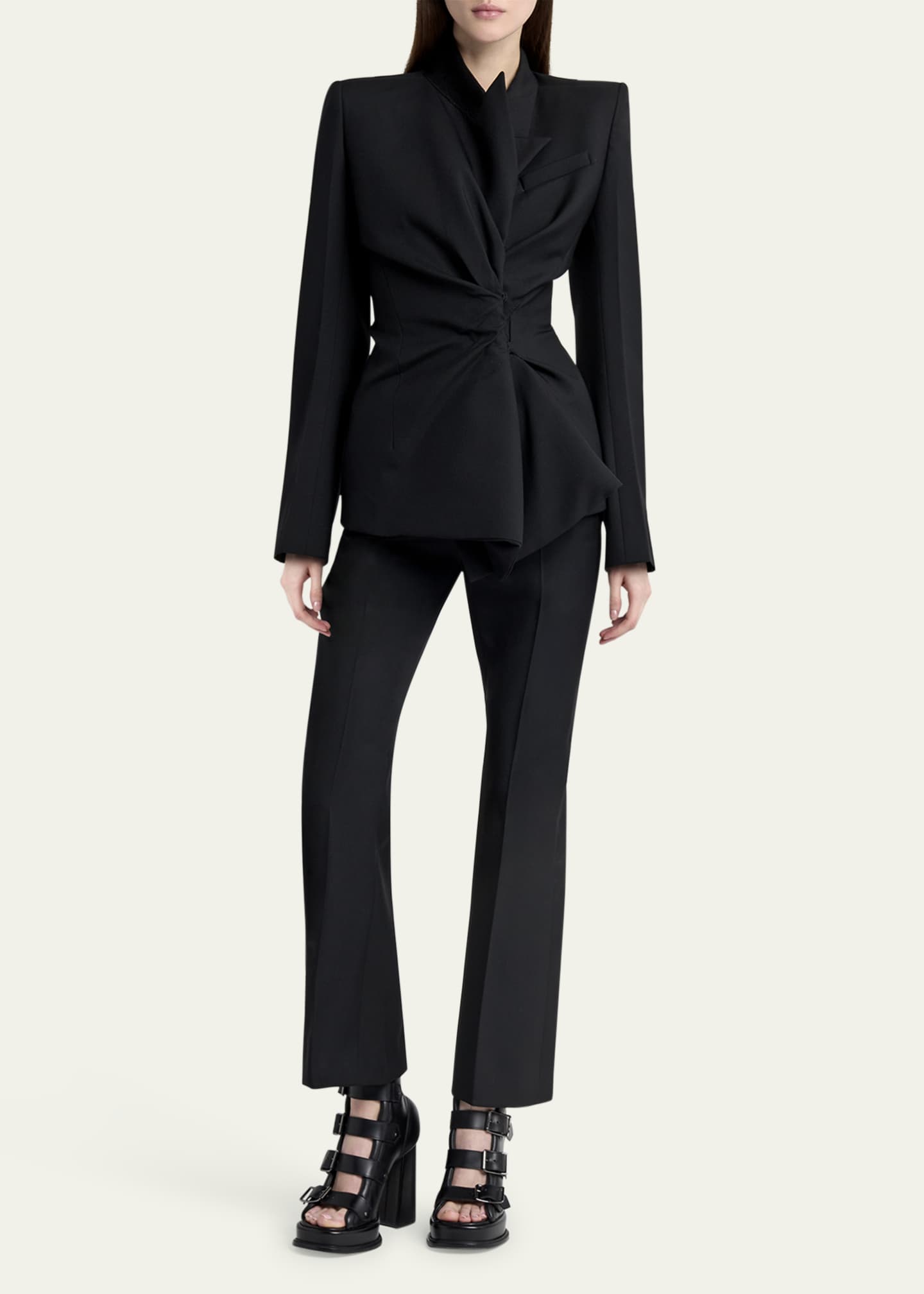 McQueen Gathered Side Fitted Wool Blazer Image 2 of 5