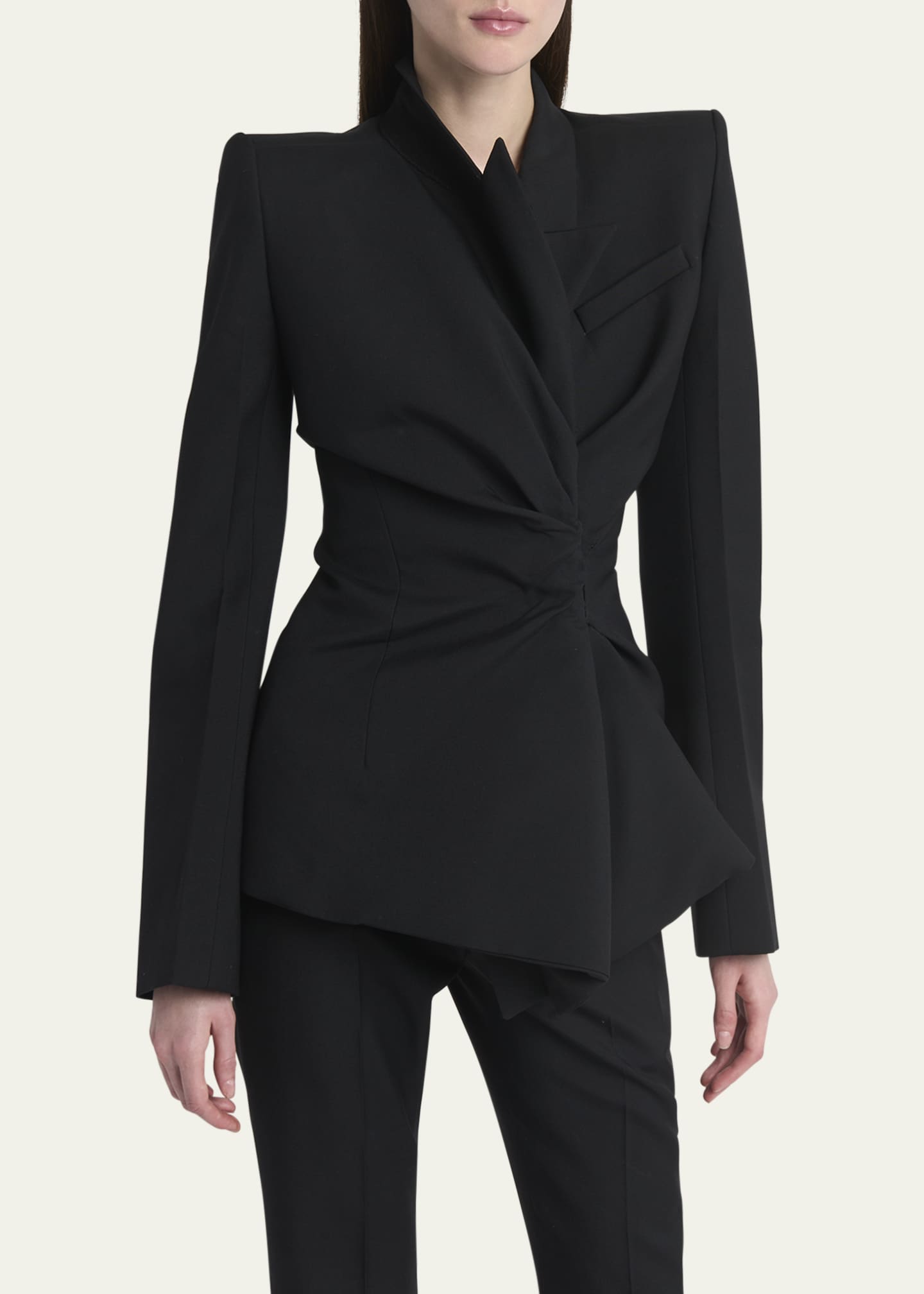 McQueen Gathered Side Fitted Wool Blazer Image 4 of 5