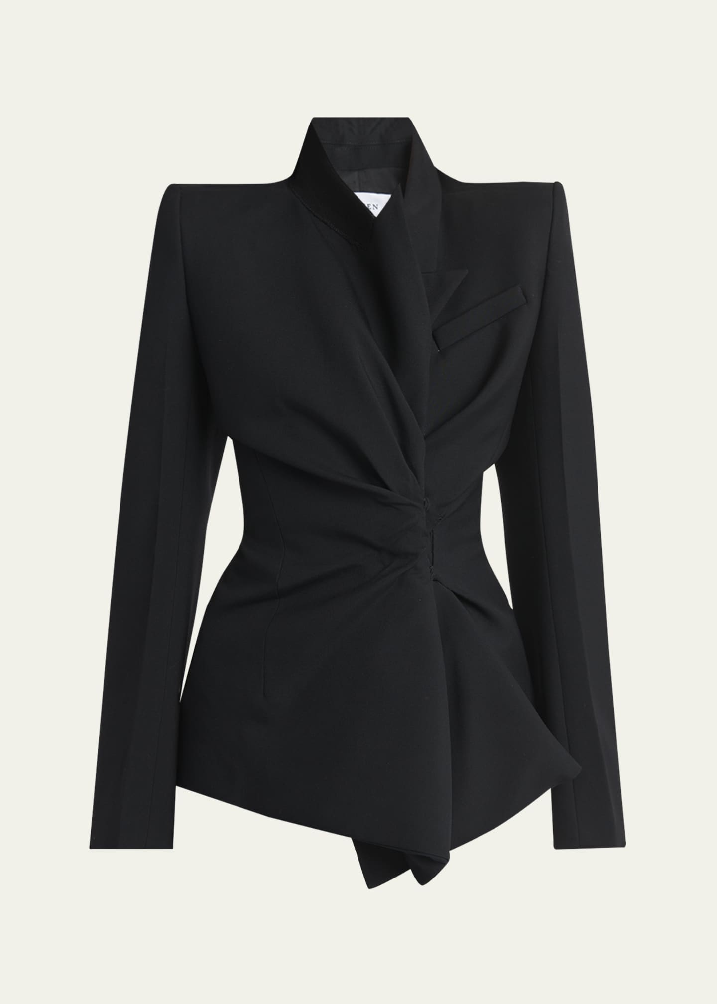 McQueen Gathered Side Fitted Wool Blazer Image 1 of 5