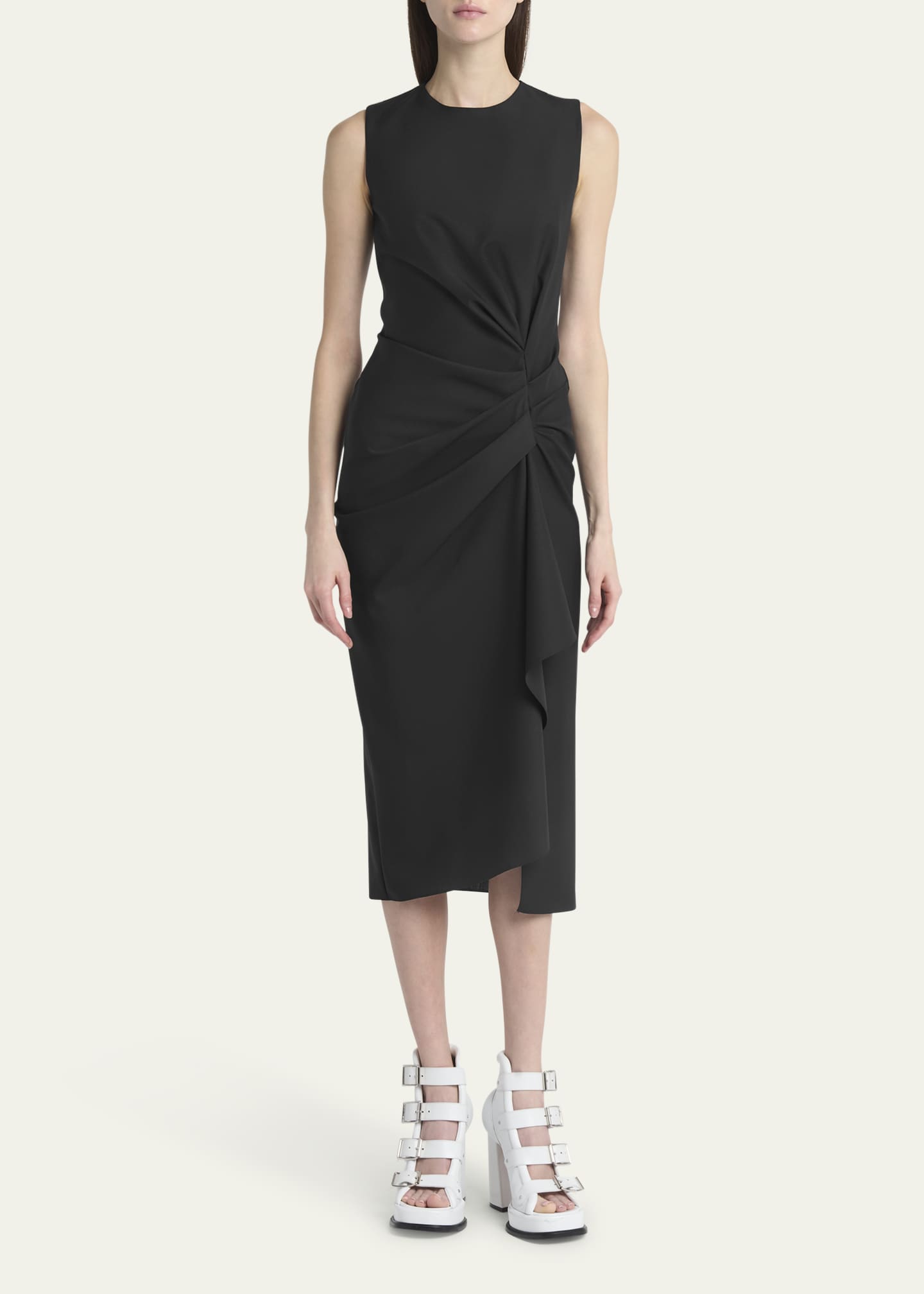 McQueen Gathered Side Wool Midi Dress Image 2 of 5