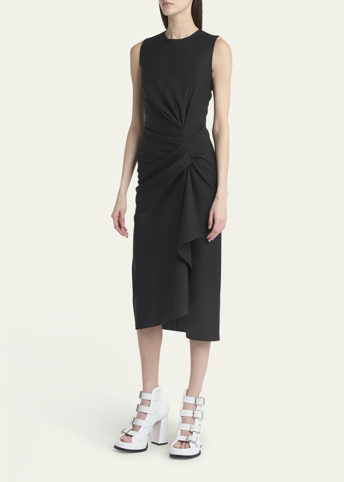 McQueen Gathered Side Wool Midi Dress Image 4 of 5