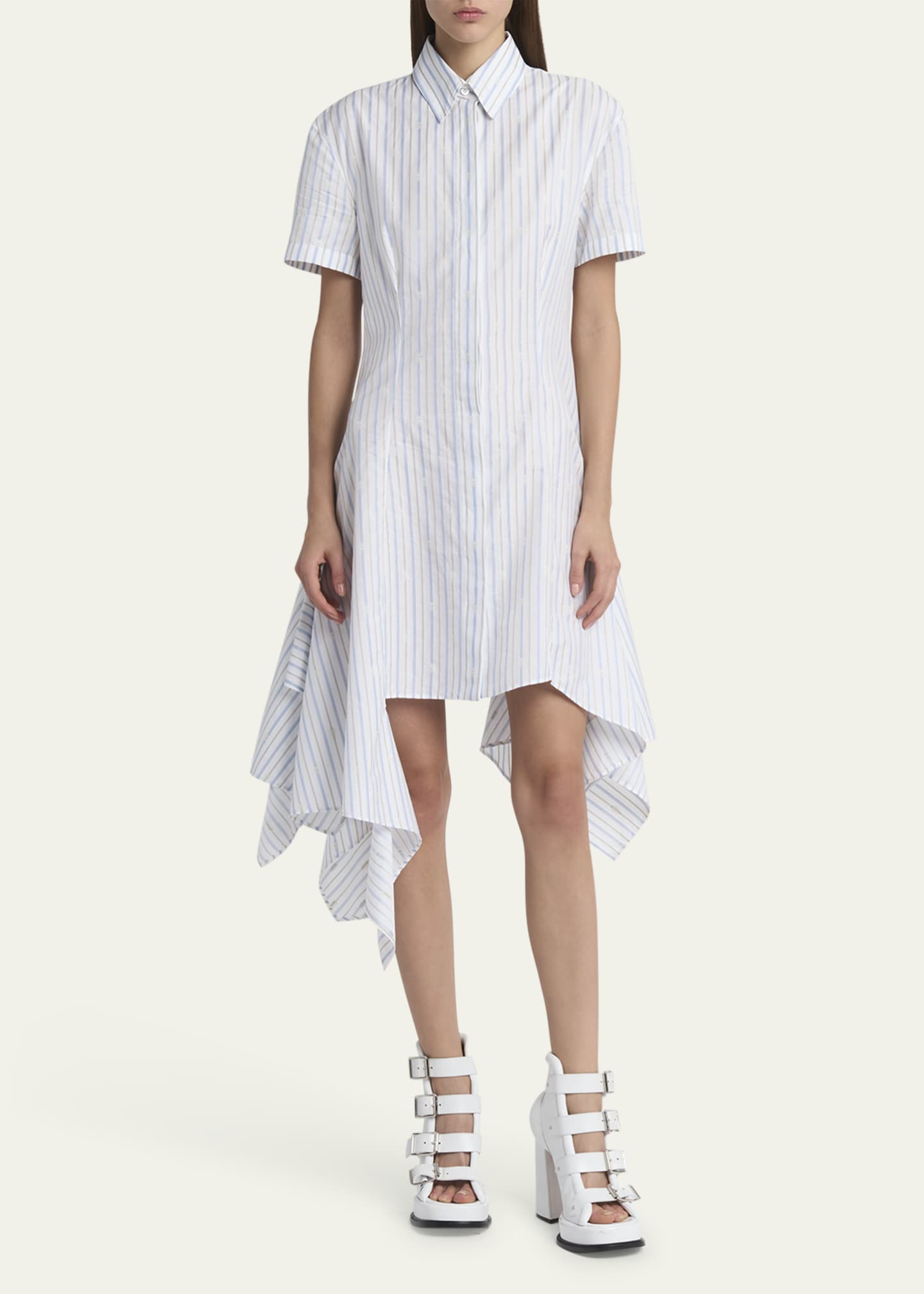 McQueen Stripe Skull Embroidered Asymmetric Shirtdress Image 2 of 5