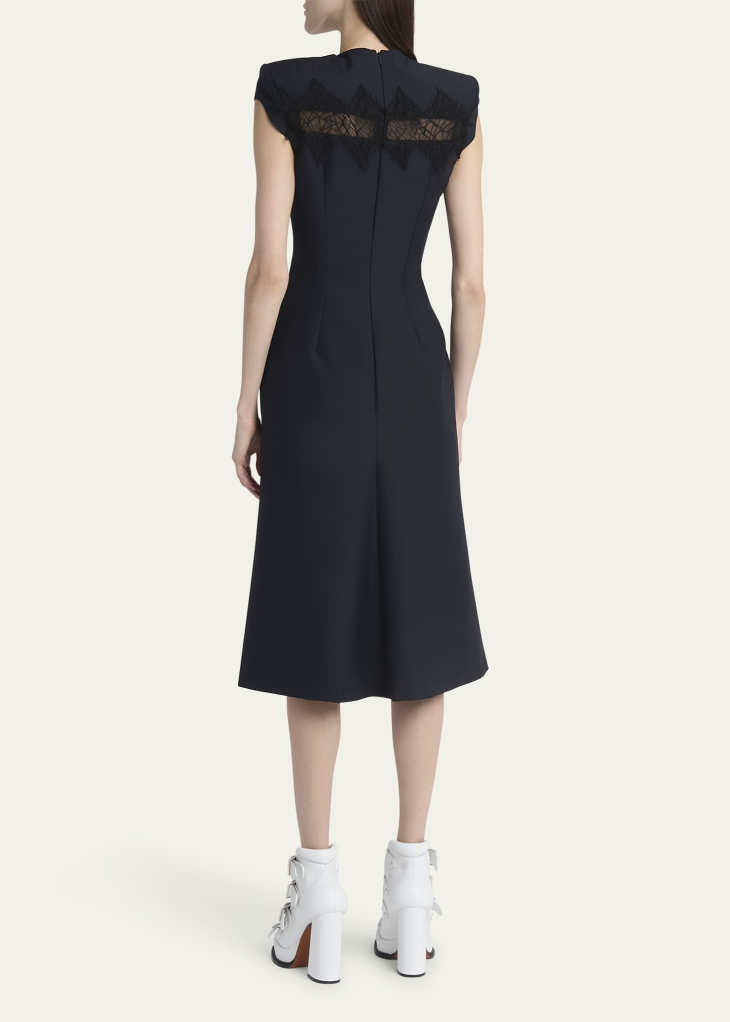 McQueen Spider Lace Cap-Sleeve Wool Mohair Midi Dress Image 3 of 5