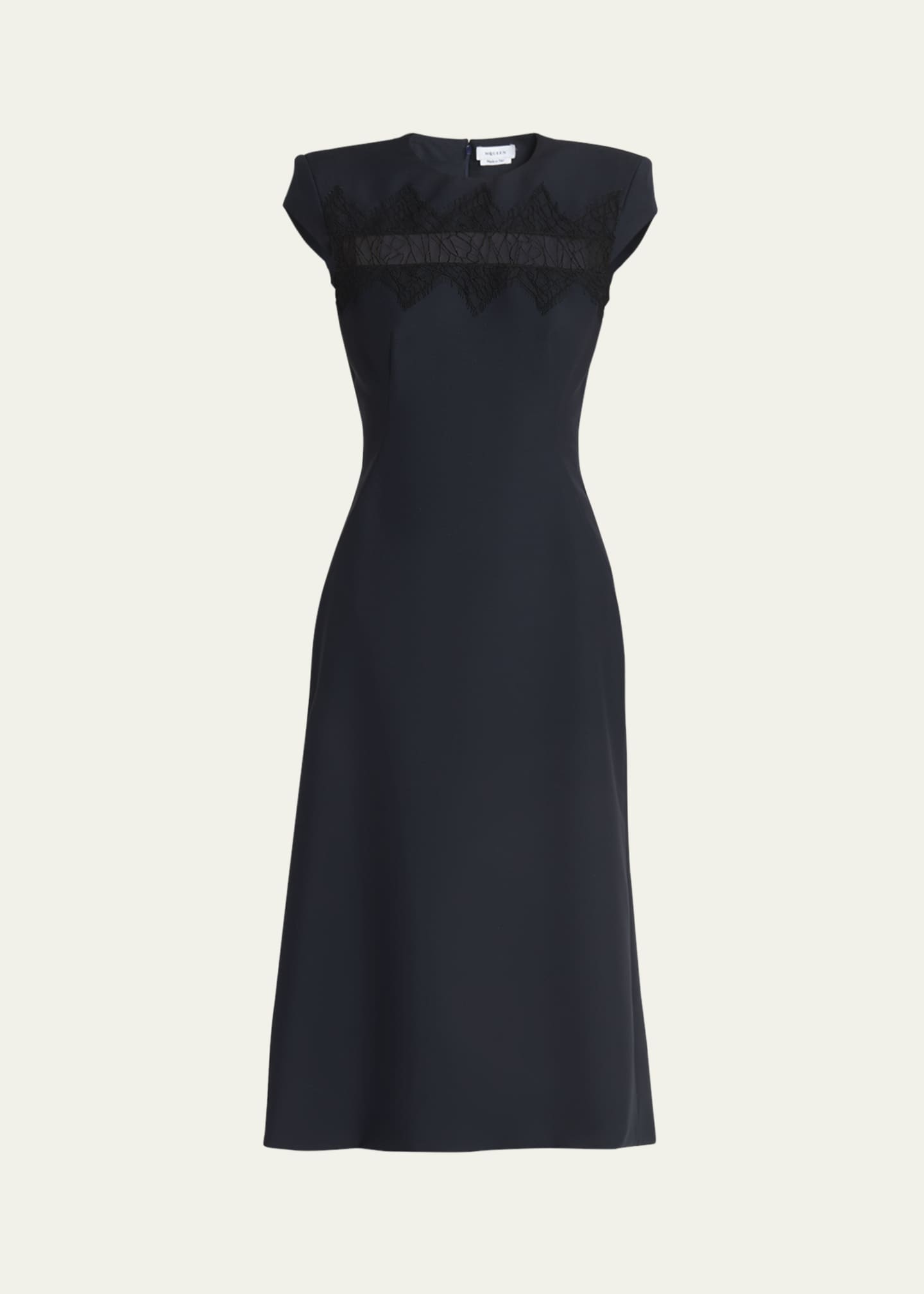 McQueen Spider Lace Cap-Sleeve Wool Mohair Midi Dress Image 1 of 5