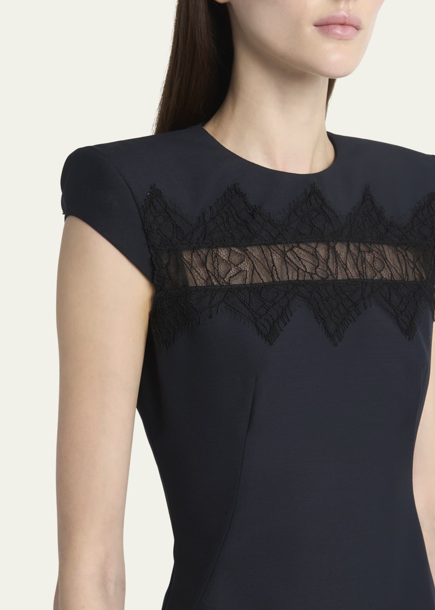 McQueen Spider Lace Cap-Sleeve Wool Mohair Midi Dress Image 5 of 5