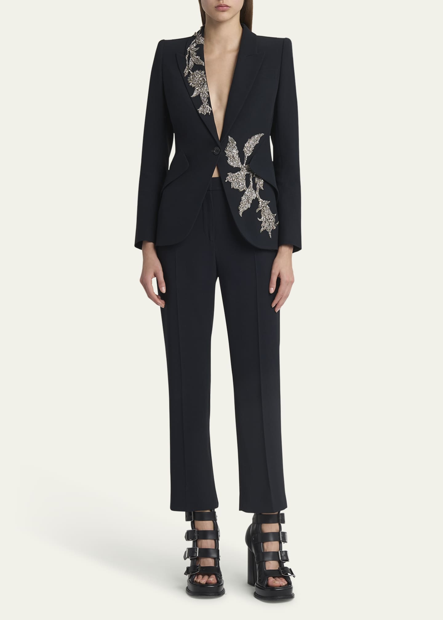 McQueen Floral Crystal One-Button Crepe Blazer Image 2 of 5