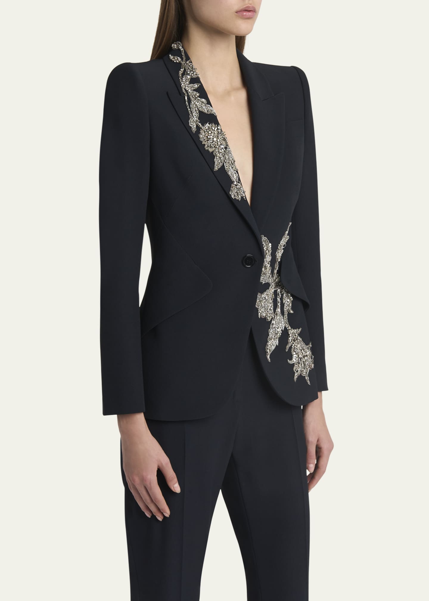 McQueen Floral Crystal One-Button Crepe Blazer Image 4 of 5