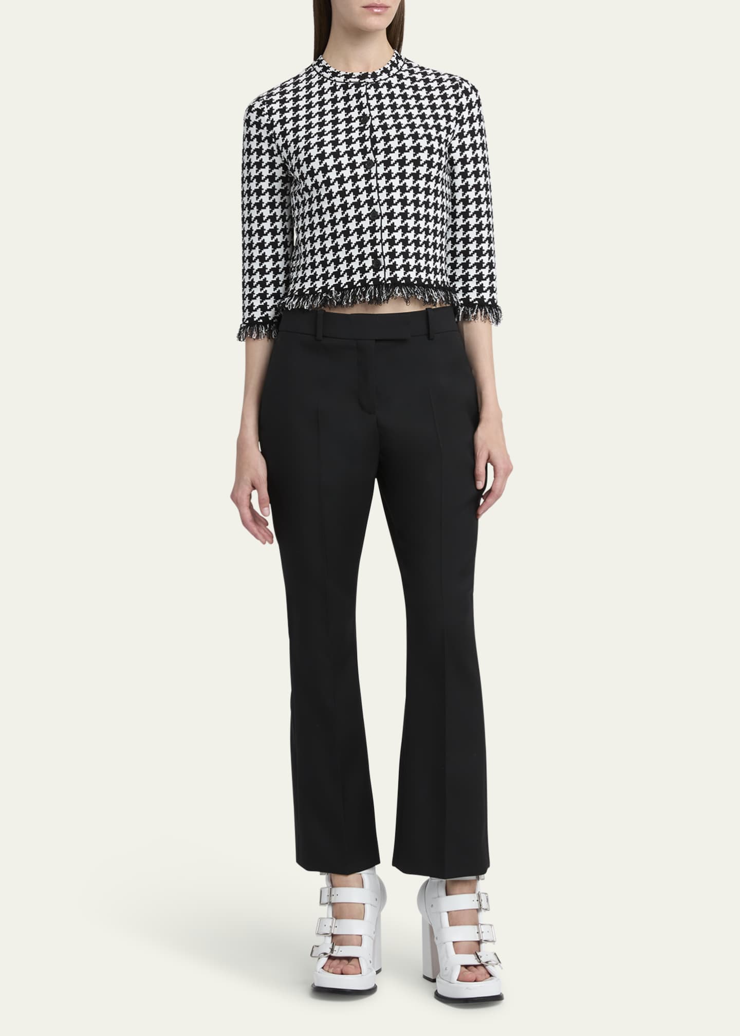 McQueen Houndstooth Fringe Knit Cardigan Image 2 of 5