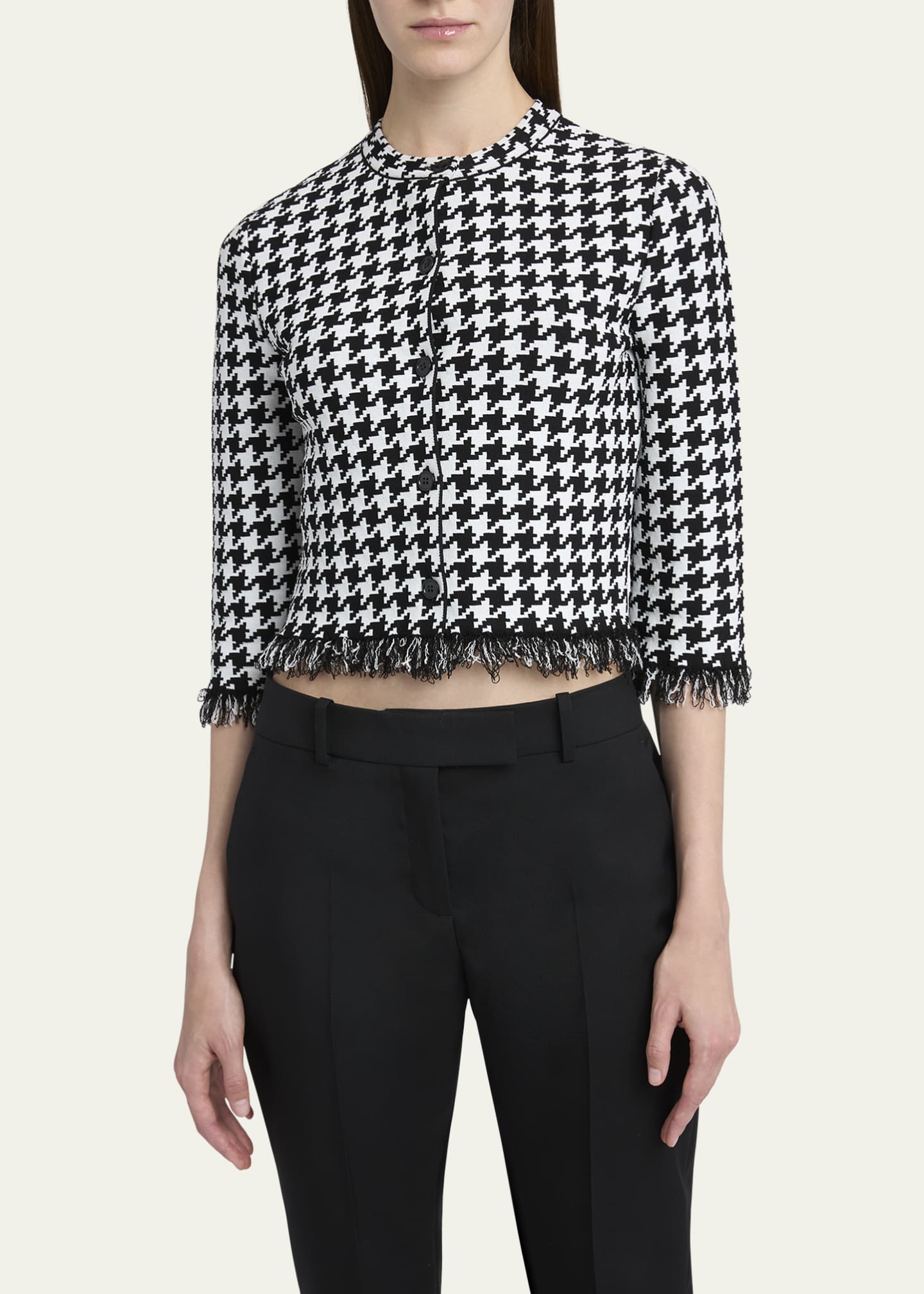 McQueen Houndstooth Fringe Knit Cardigan Image 4 of 5