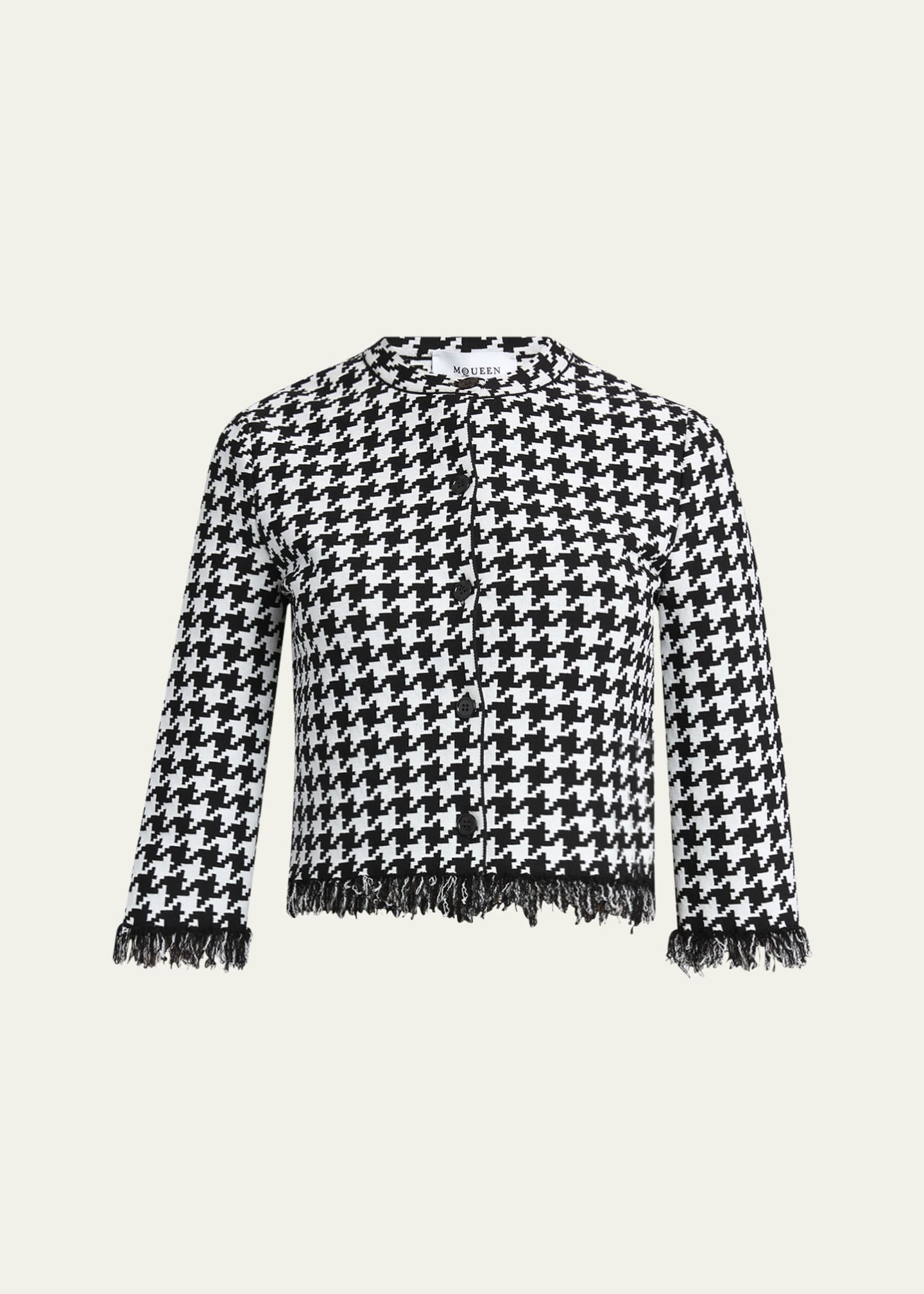 McQueen Houndstooth Fringe Knit Cardigan Image 1 of 5