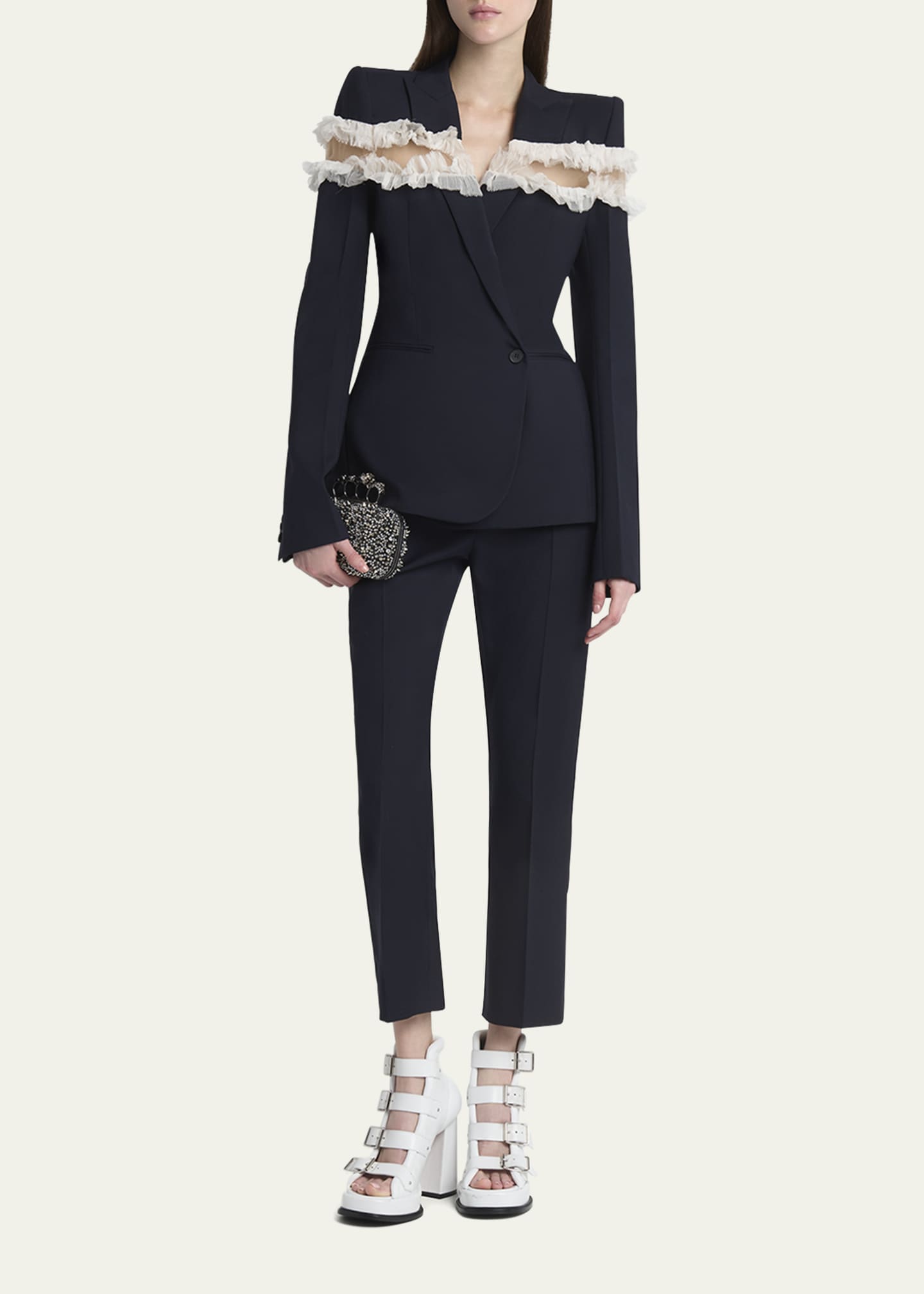 McQueen Ruffle Inset Single-Breasted Blazer Image 2 of 5