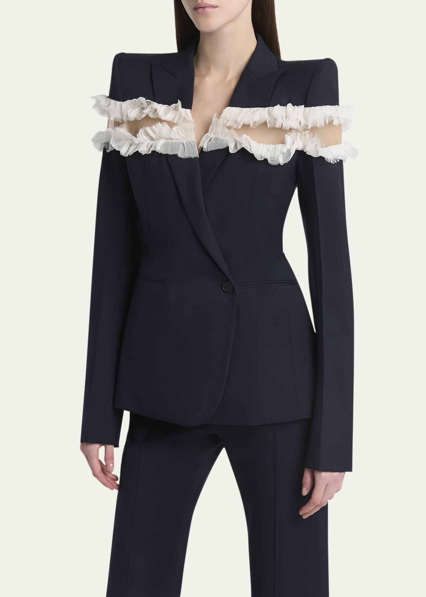 McQueen Ruffle Inset Single-Breasted Blazer Image 4 of 5