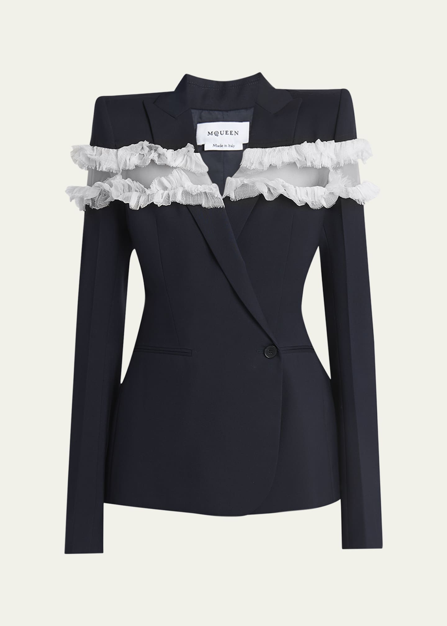 McQueen Ruffle Inset Single-Breasted Blazer Image 1 of 5