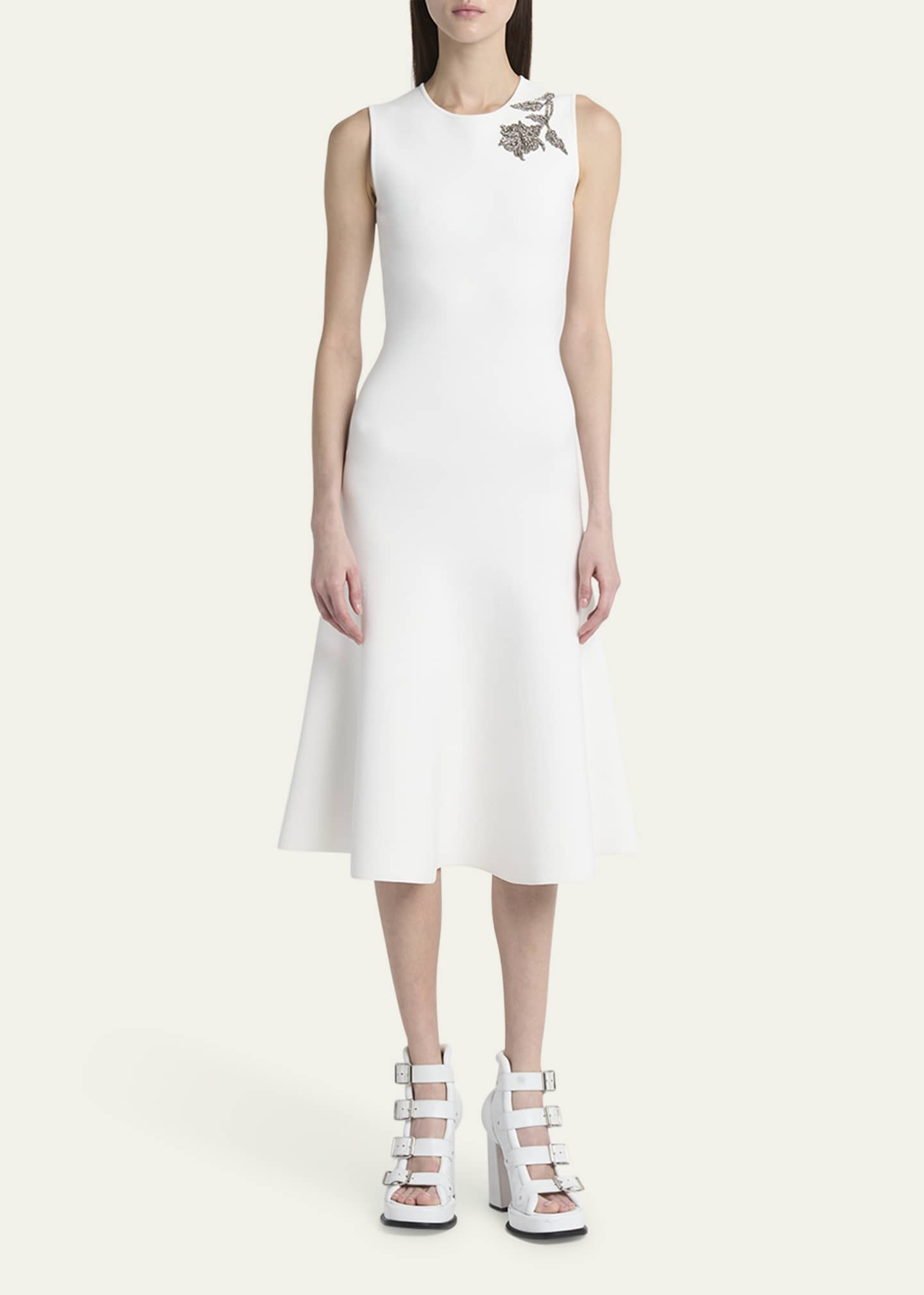McQueen Crystal Embroidered Sleeveless Flared Midi Dress Image 2 of 5