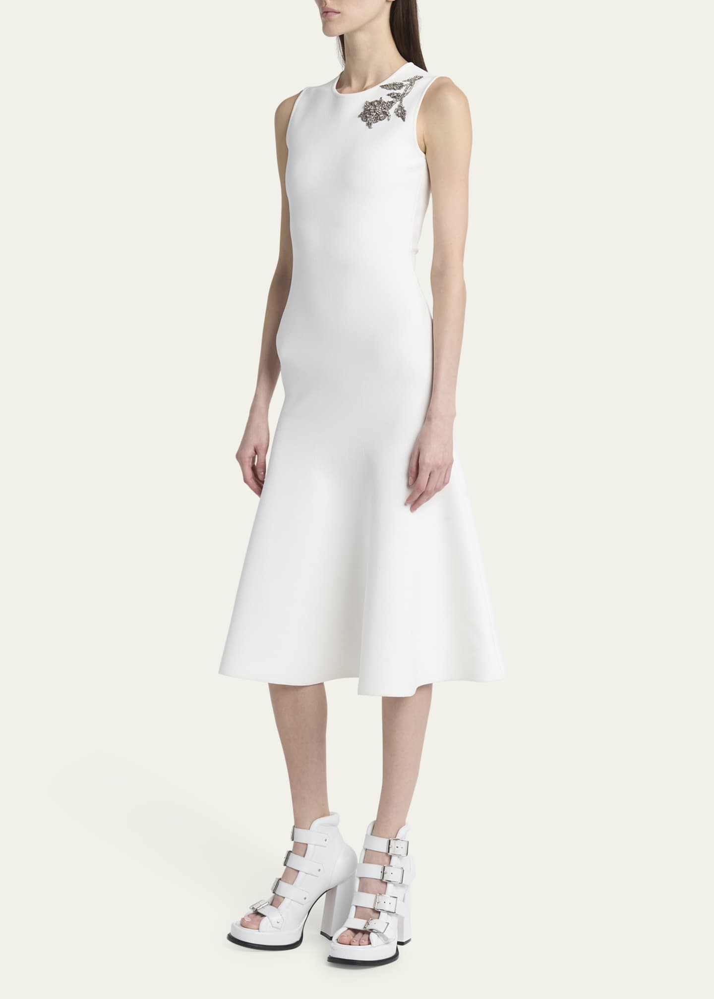 McQueen Crystal Embroidered Sleeveless Flared Midi Dress Image 4 of 5