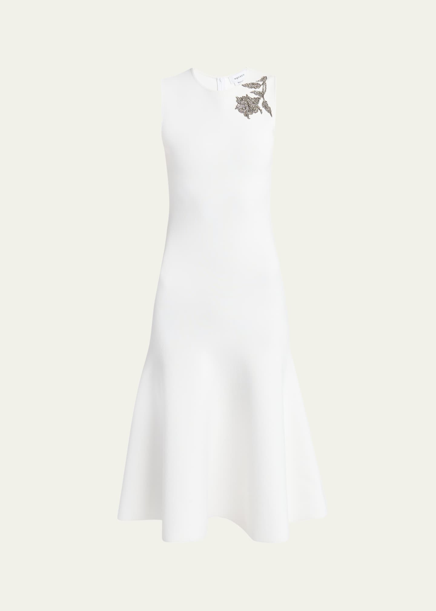 McQueen Crystal Embroidered Sleeveless Flared Midi Dress Image 1 of 5