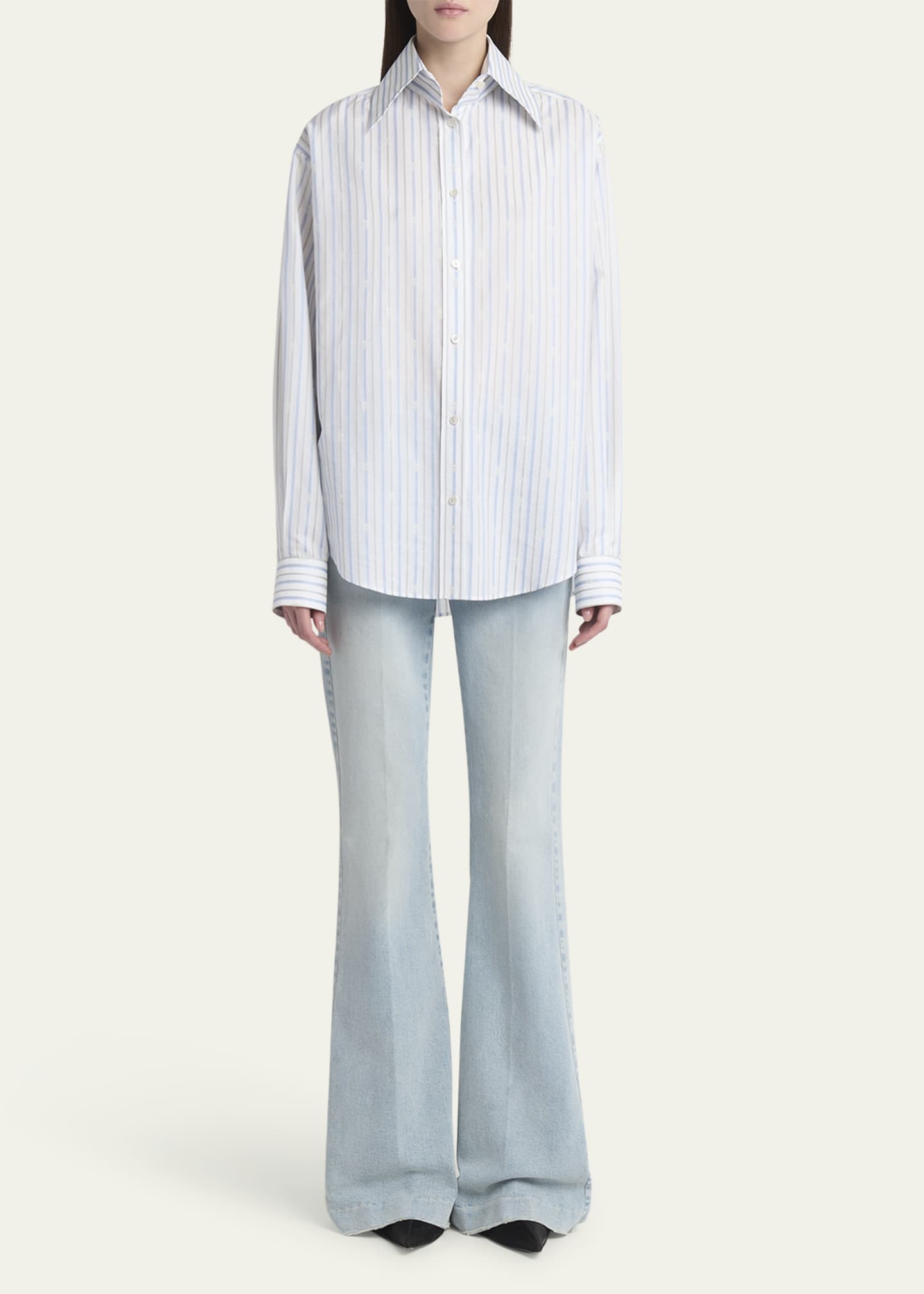 McQueen Stripe Skull Embroidered Button Down Shirt Image 2 of 5