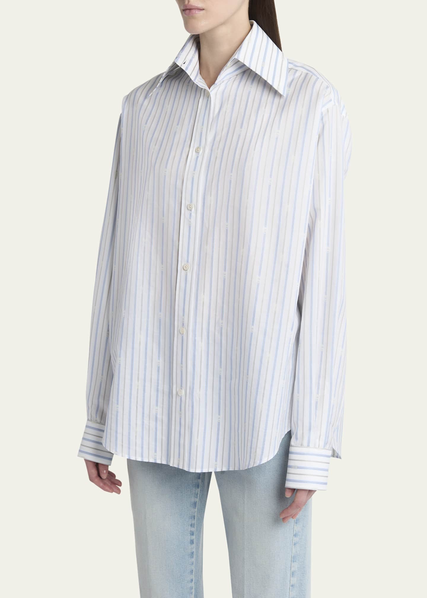 McQueen Stripe Skull Embroidered Button Down Shirt Image 4 of 5