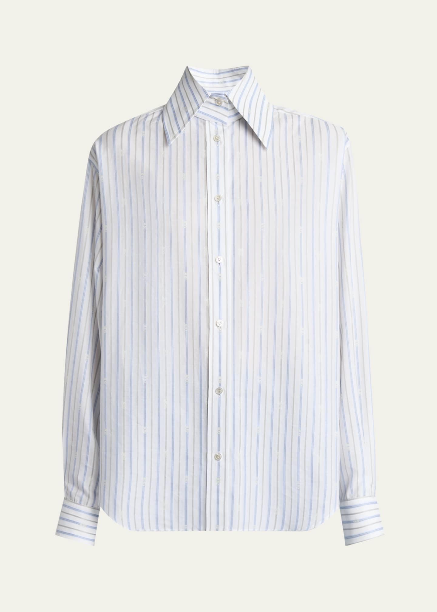 McQueen Stripe Skull Embroidered Button Down Shirt Image 1 of 5