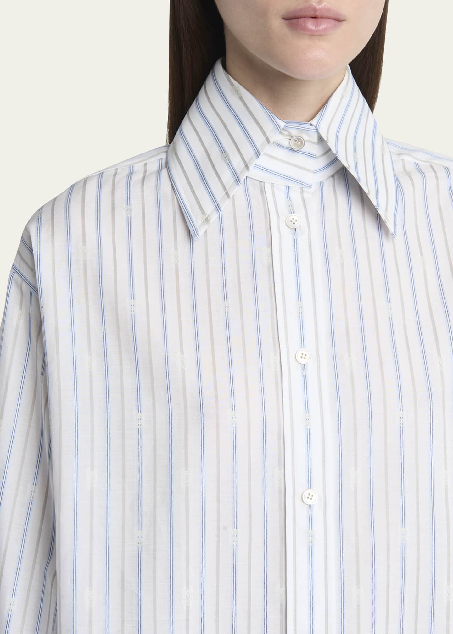 McQueen Stripe Skull Embroidered Button Down Shirt Image 5 of 5