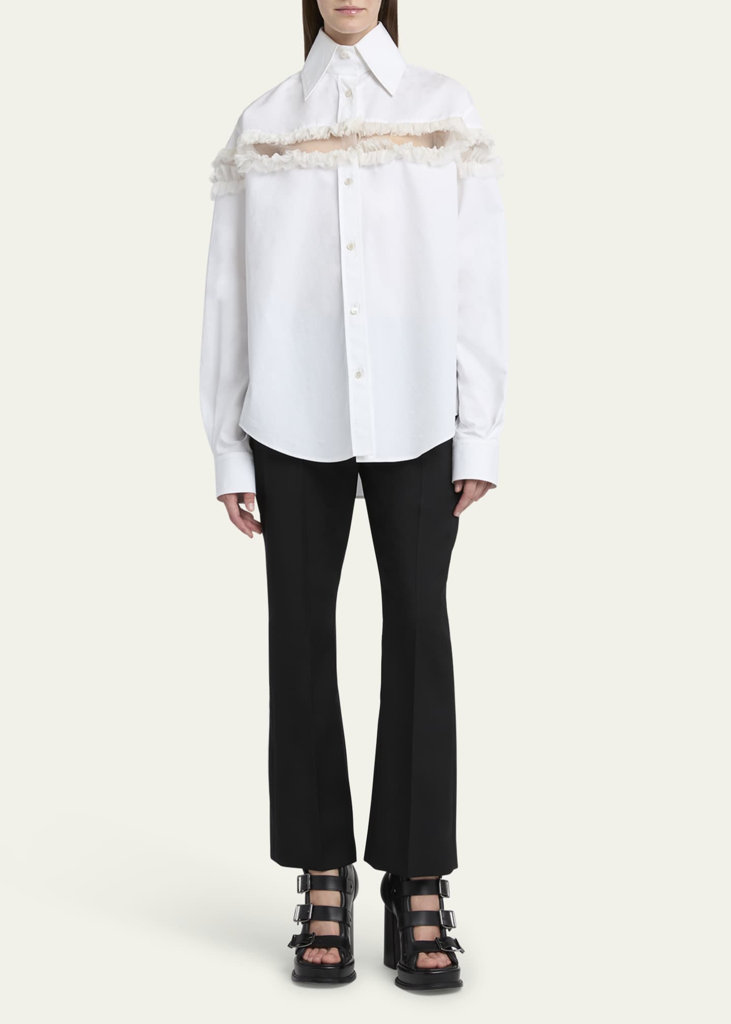 McQueen Ruffle-Inset Button-Down Blouse Image 2 of 5