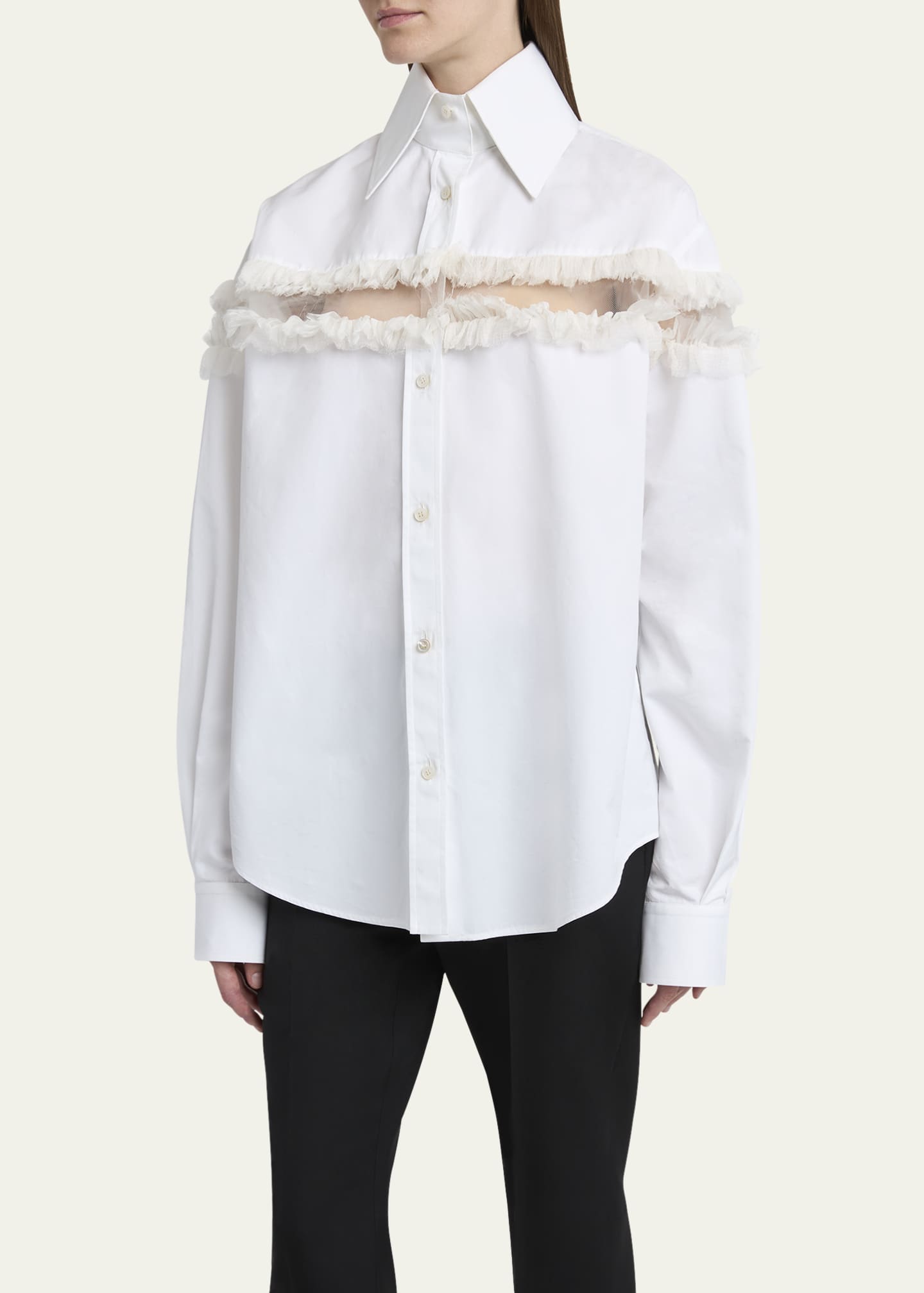 McQueen Ruffle-Inset Button-Down Blouse Image 4 of 5