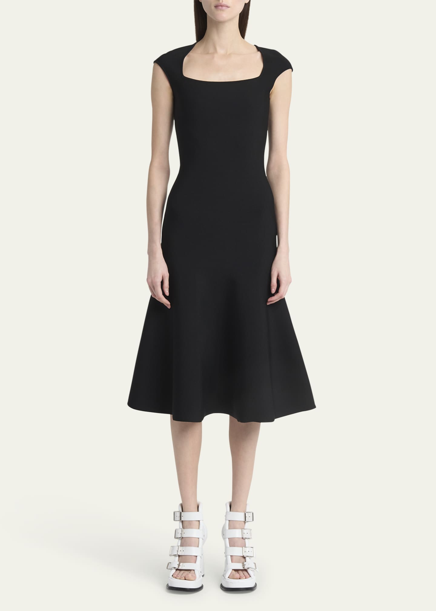 McQueen Flared Square-Neck Knit Midi Dress Image 2 of 5