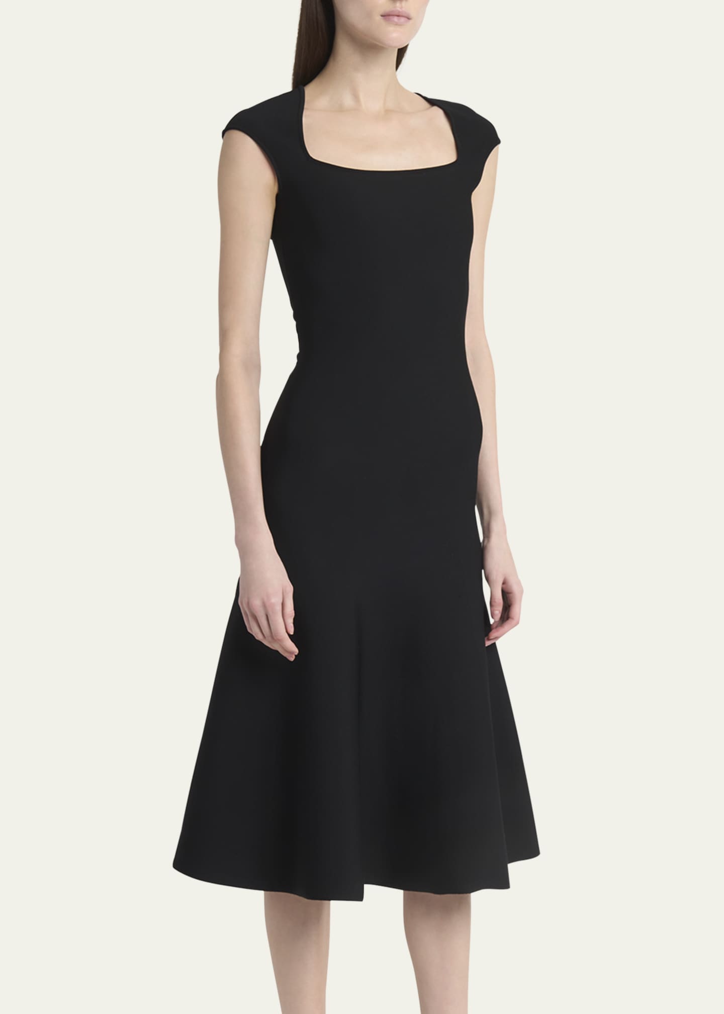 McQueen Flared Square-Neck Knit Midi Dress Image 4 of 5