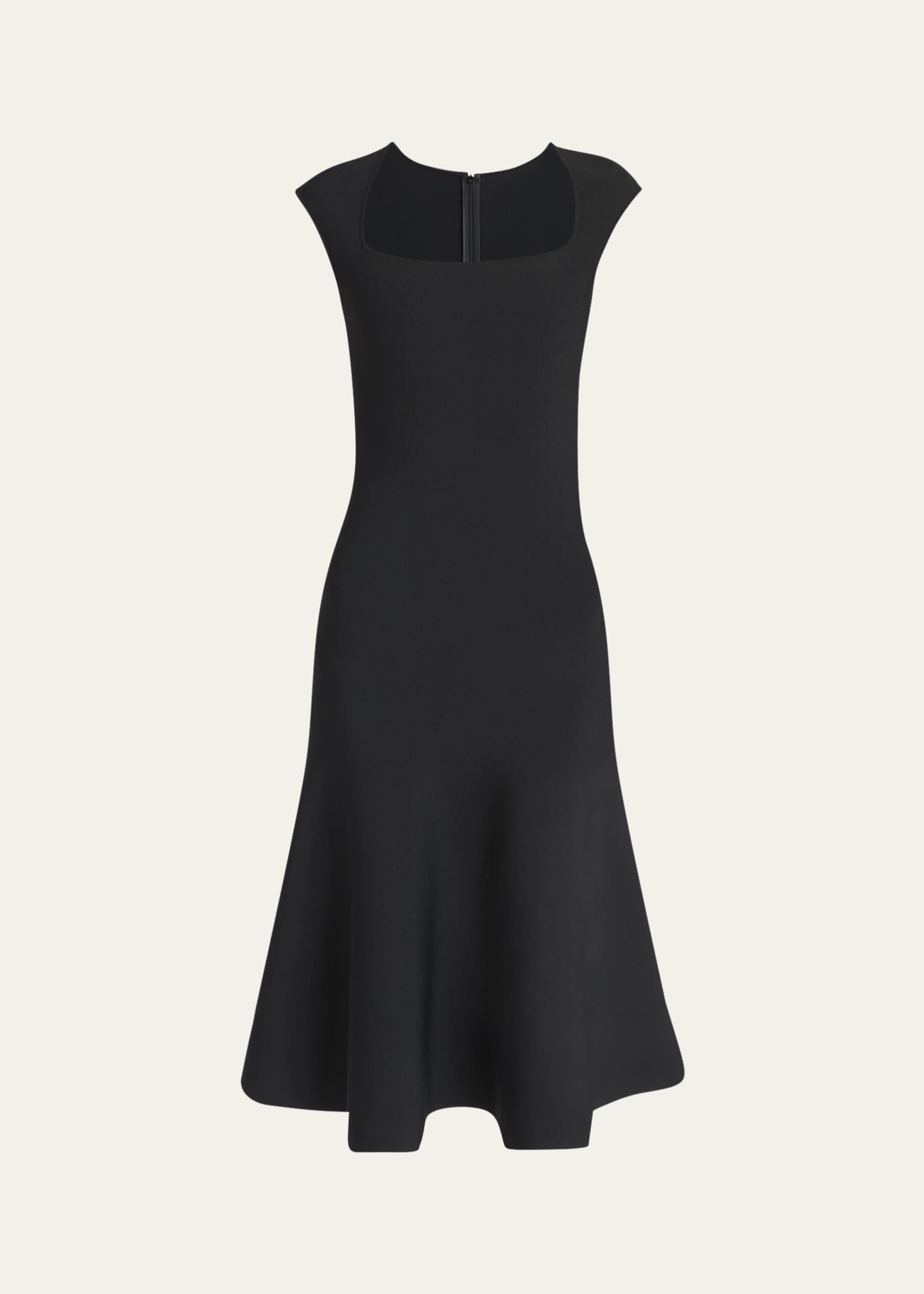 McQueen Flared Square-Neck Knit Midi Dress Image 1 of 5