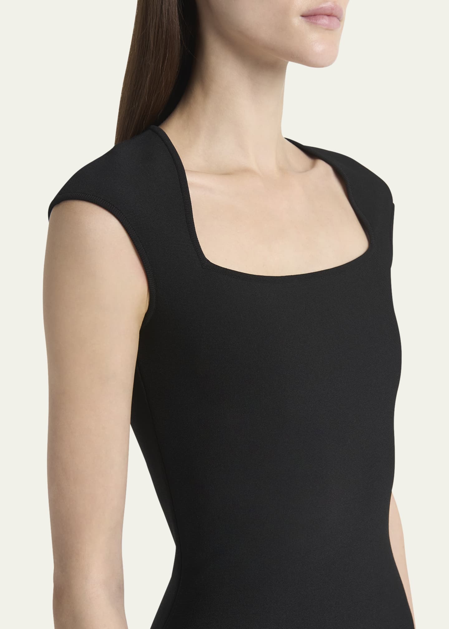 McQueen Flared Square-Neck Knit Midi Dress Image 5 of 5