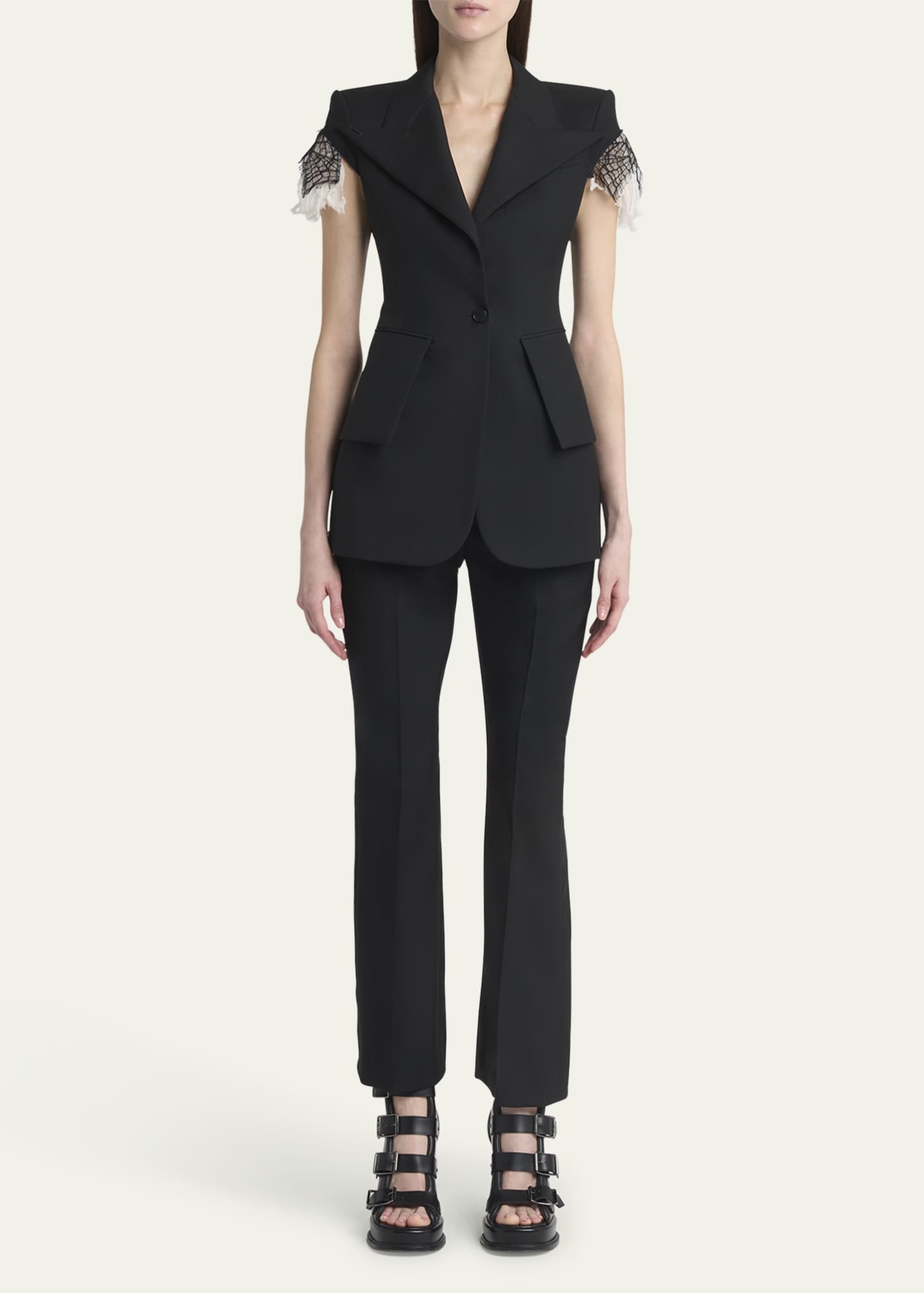 McQueen Lace-Trim Single-Breasted Blazer Vest Image 2 of 5