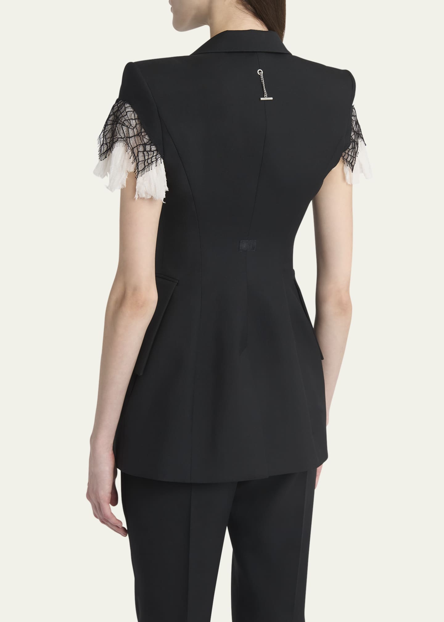 McQueen Lace-Trim Single-Breasted Blazer Vest Image 3 of 5