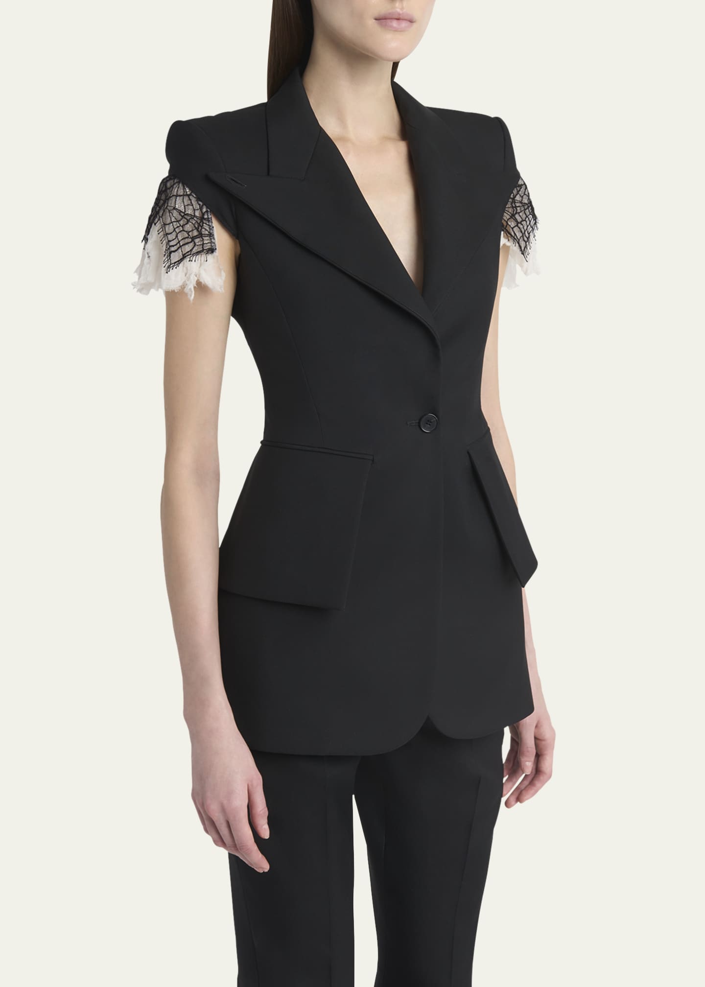 McQueen Lace-Trim Single-Breasted Blazer Vest Image 4 of 5