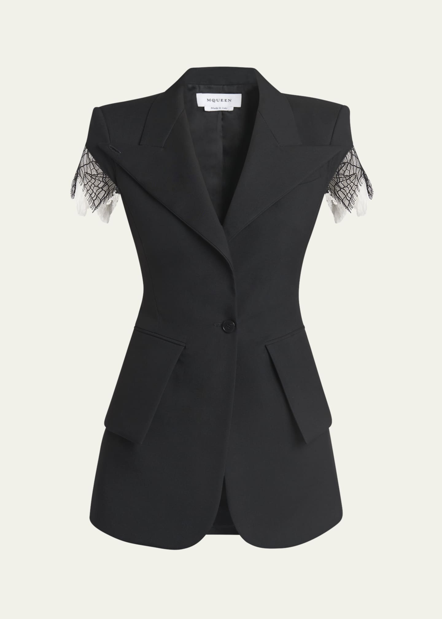 McQueen Lace-Trim Single-Breasted Blazer Vest Image 1 of 5