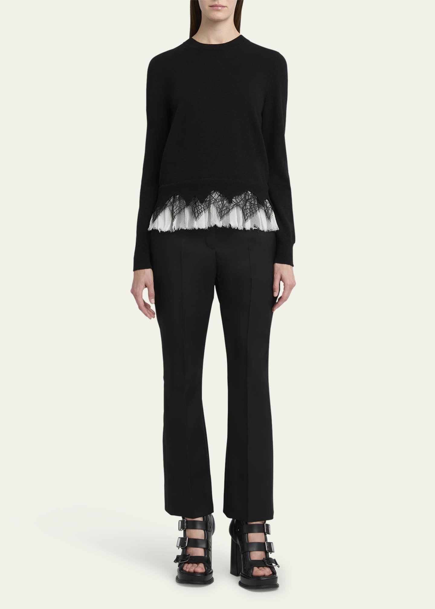 McQueen Lace Ruffle Crewneck Sweater Image 2 of 5