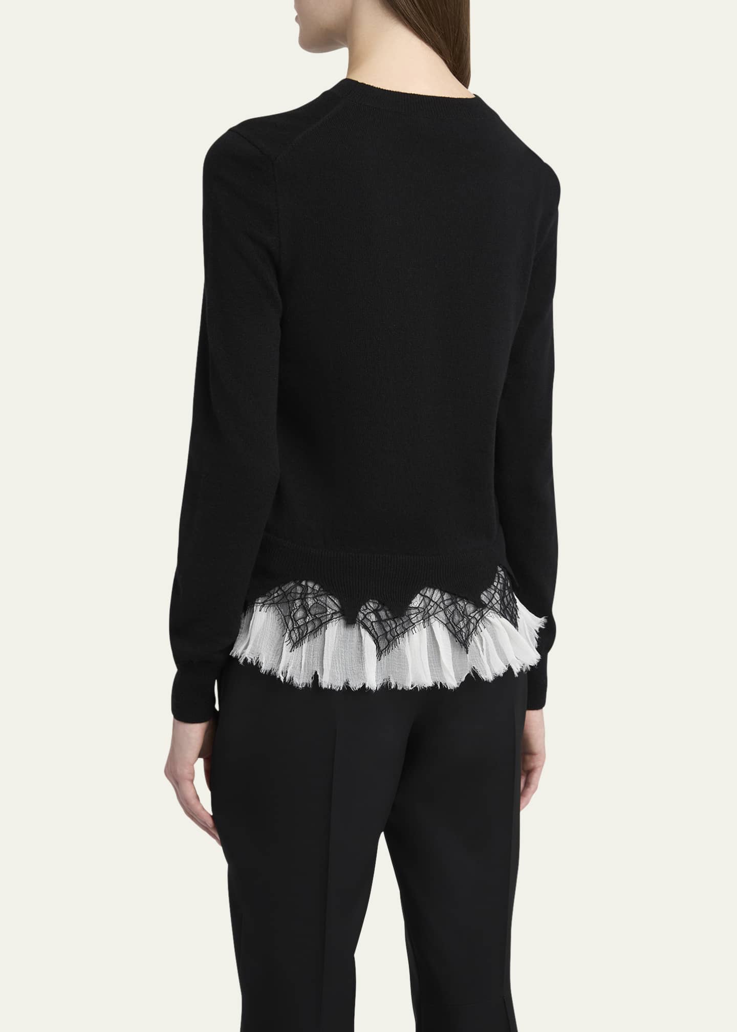 McQueen Lace Ruffle Crewneck Sweater Image 3 of 5